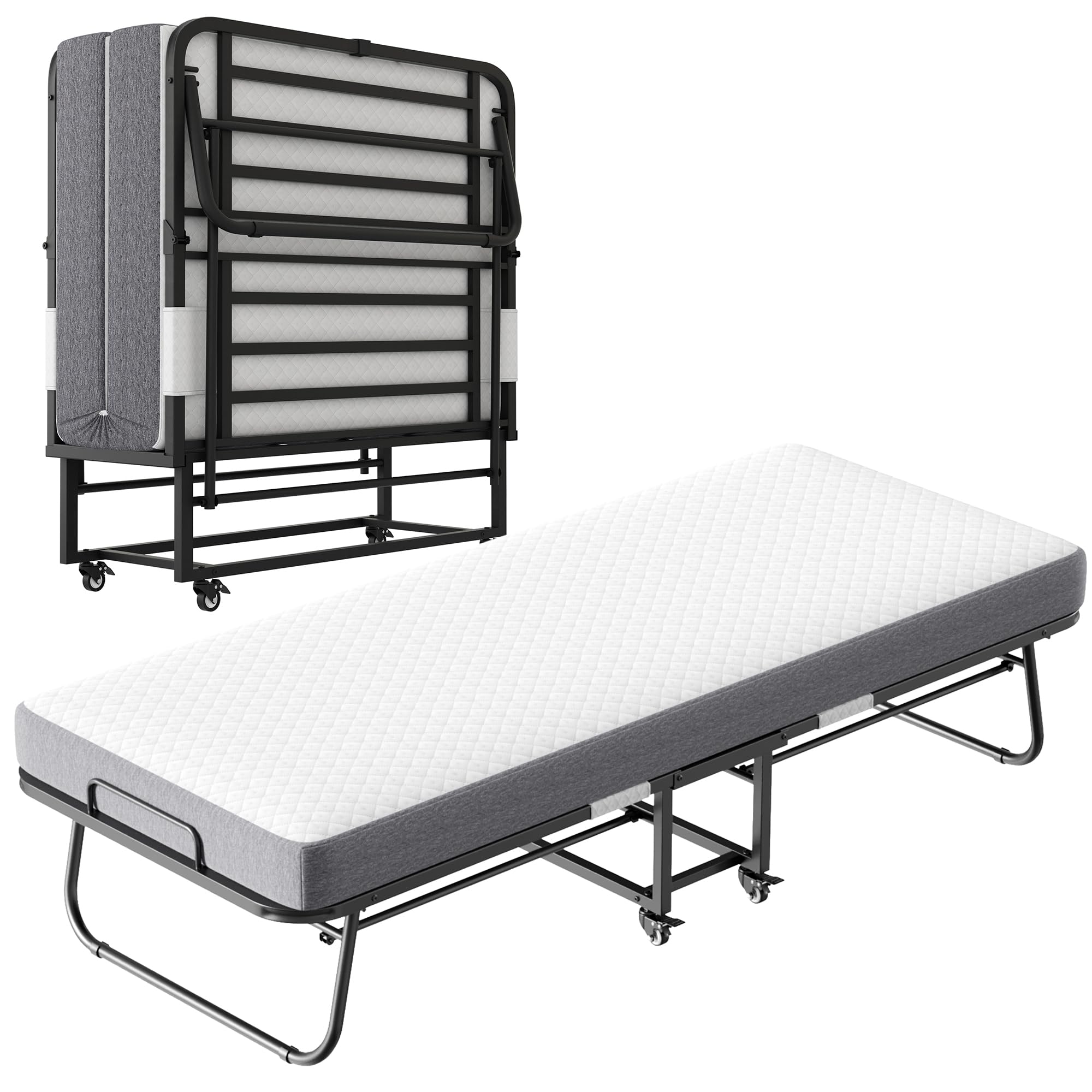 Bed with Mattress 75" x 46" Rollaway Guest Beds Portable Foldable