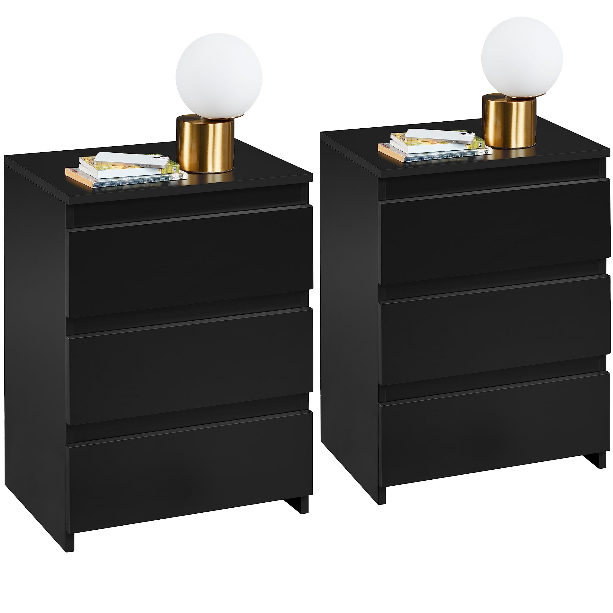Wood Nightstands Set of 2, Bedside Tables with 3 Drawers