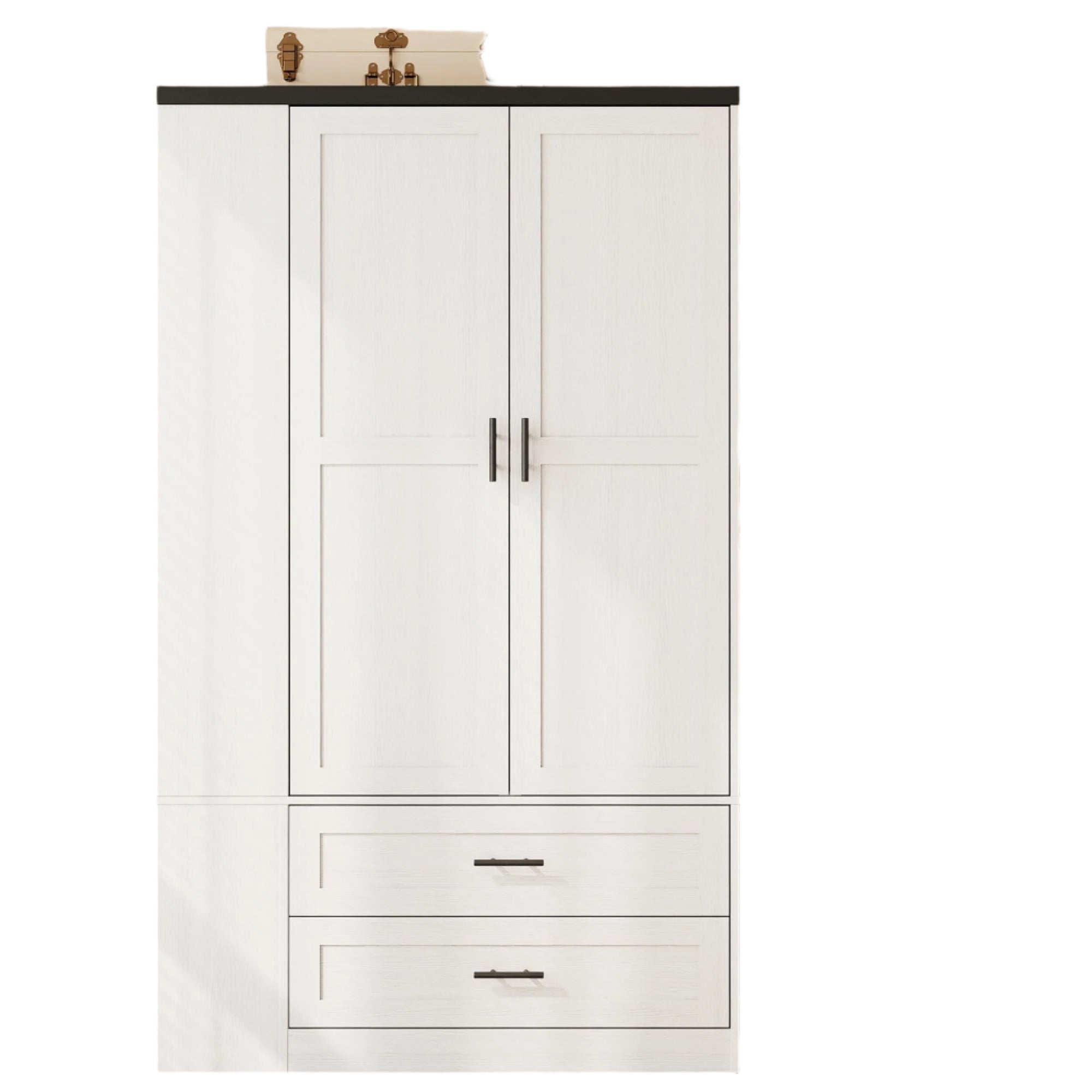 Armoire Wardrobe Closet with Large Mirror, Storage Cabinet with 2 Doors and 2 Drawers