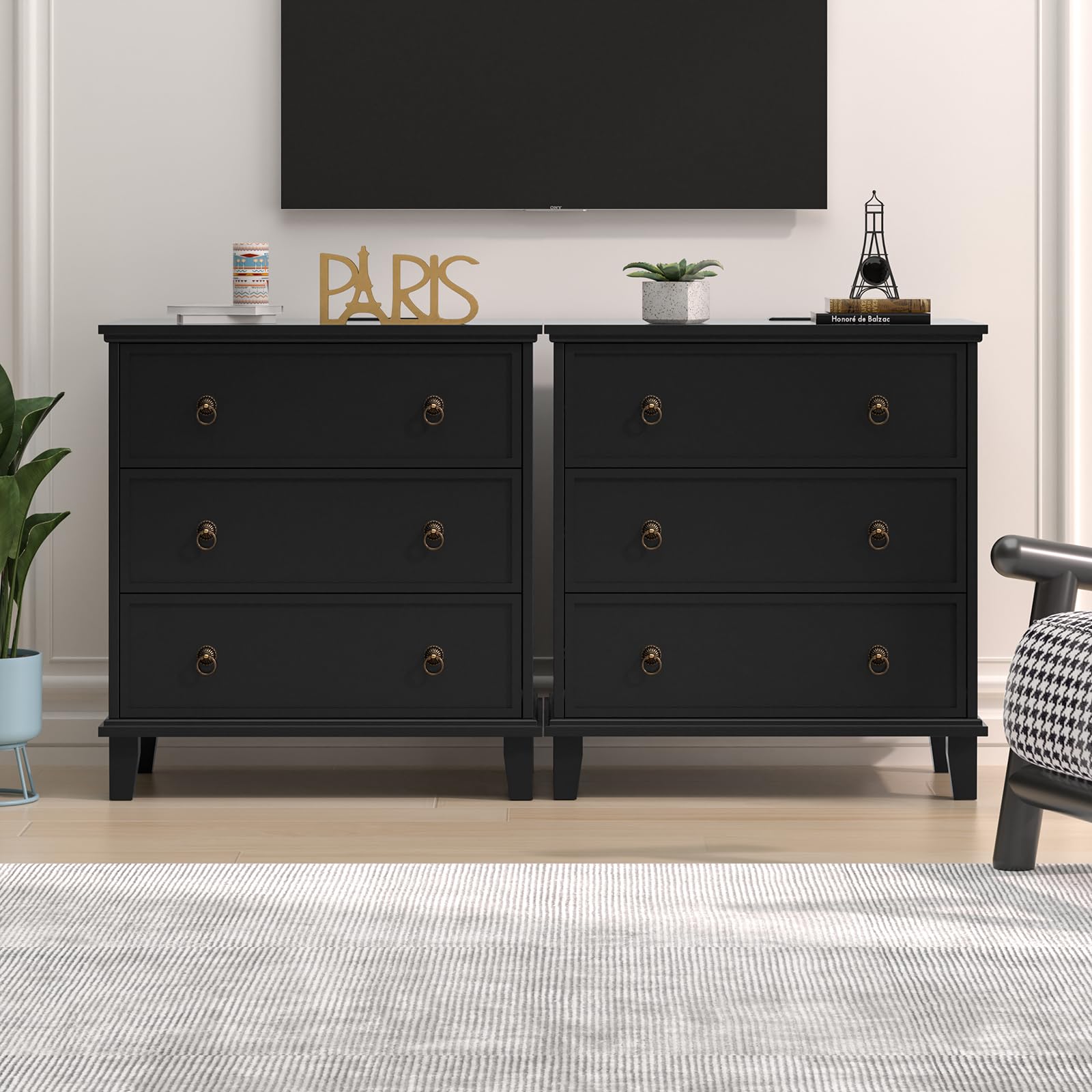 27.6 Inch Wide Nightstand Set of 2 with Charging Station