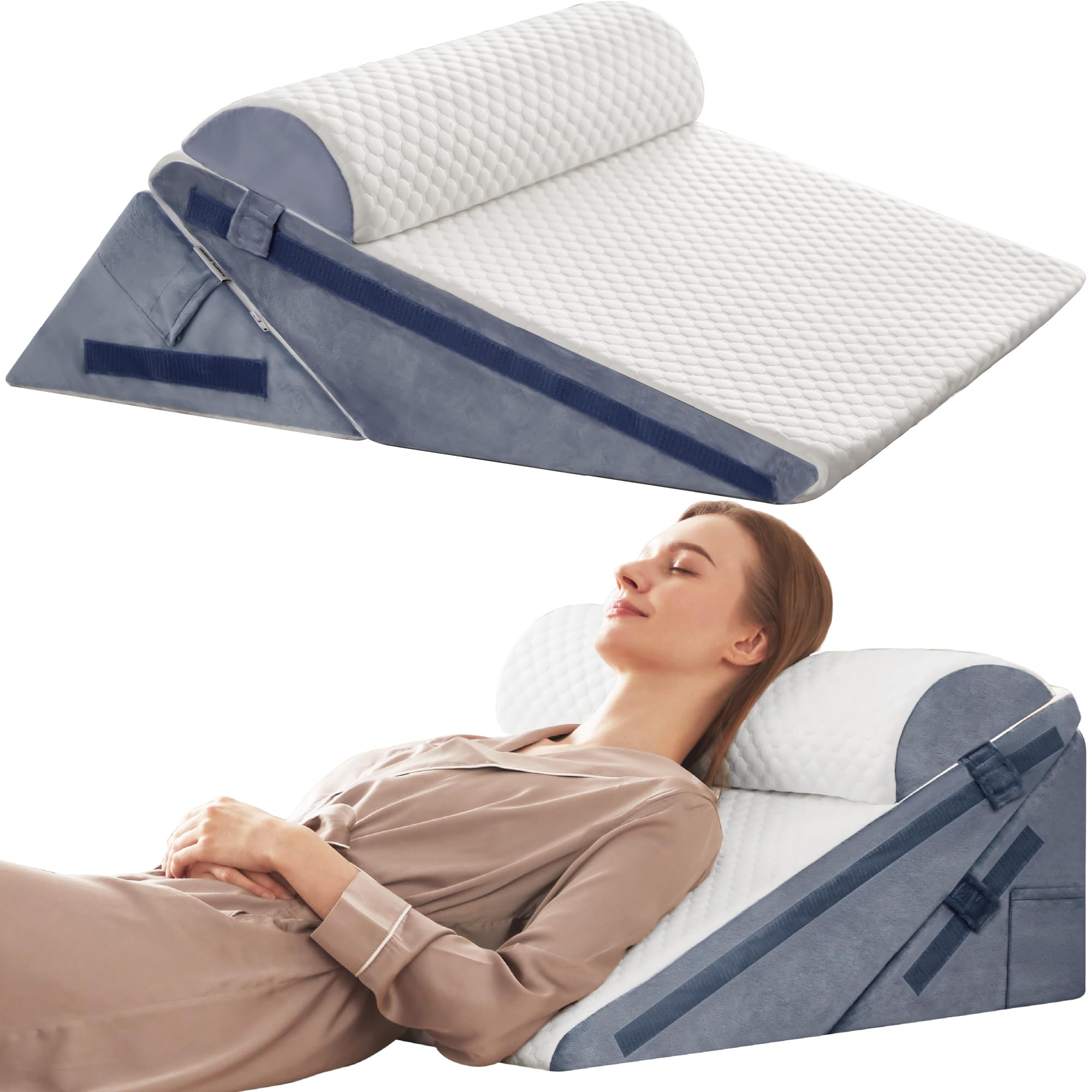 Bed Wedge Pillow Set for After Surgery (3Pcs). 15-in-1 Adjustable