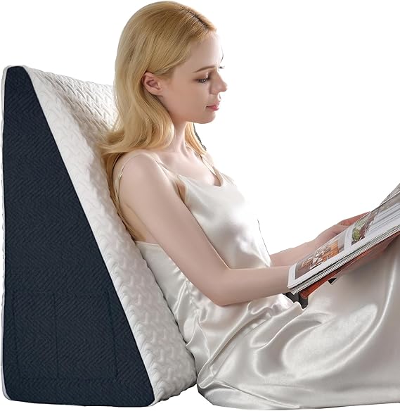 7.5" Bed Wedge Pillow with Cooling Memory Foam Top, Triangle Pillow for Acid Reflux
