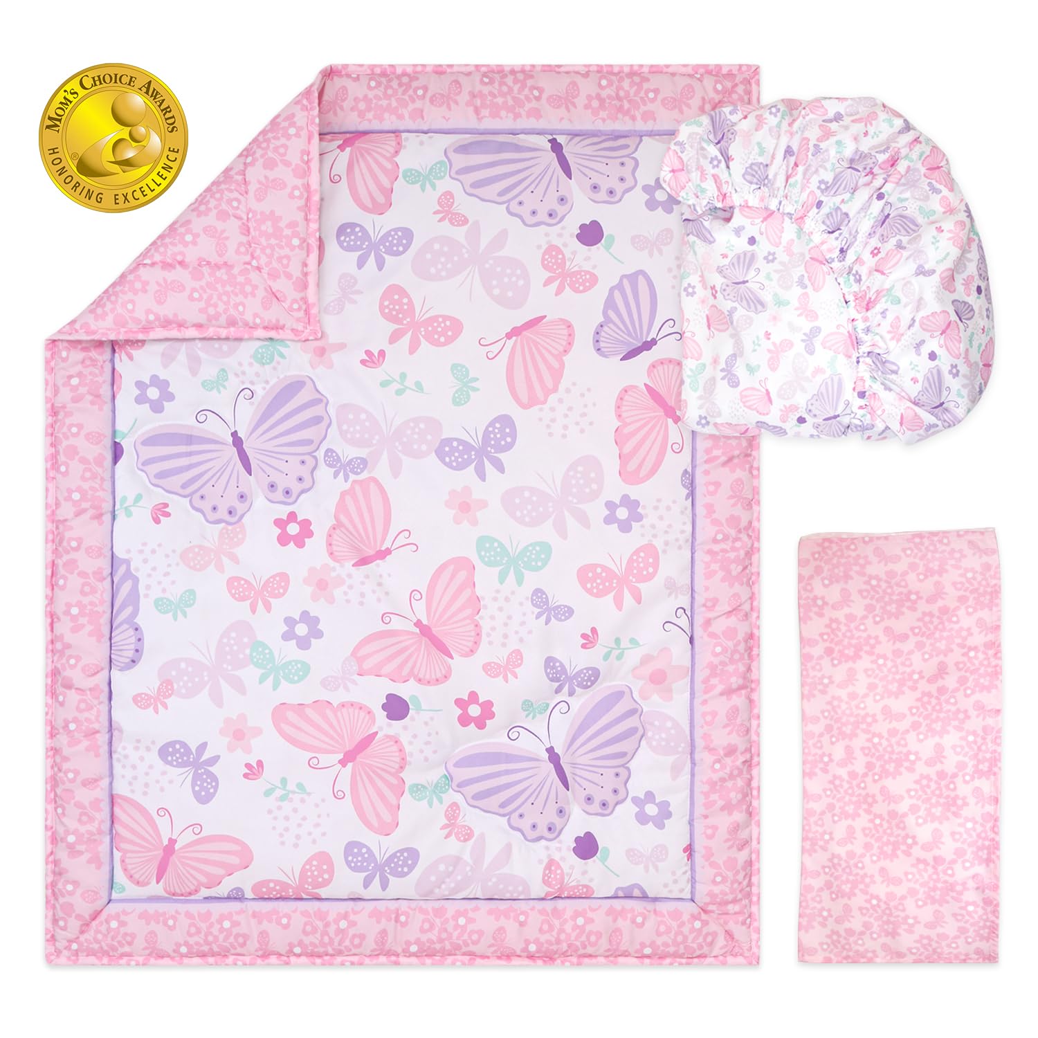 3 Piece Baby Crib Bedding Set for Girls - Newborn, Infant &