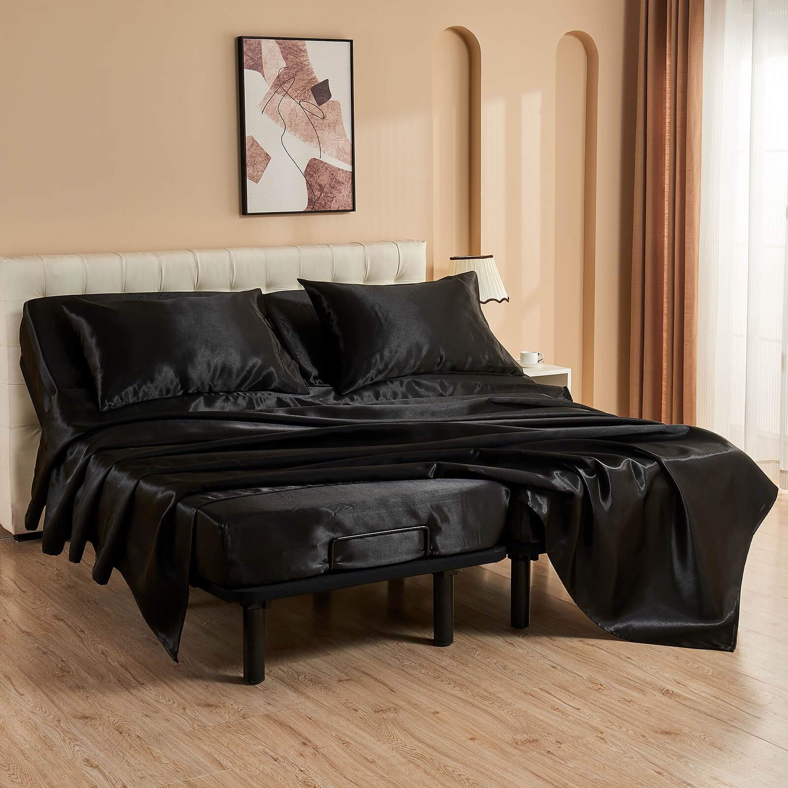 Silky Satin Split King Sheets Sets for Adjustable Bed with Deep