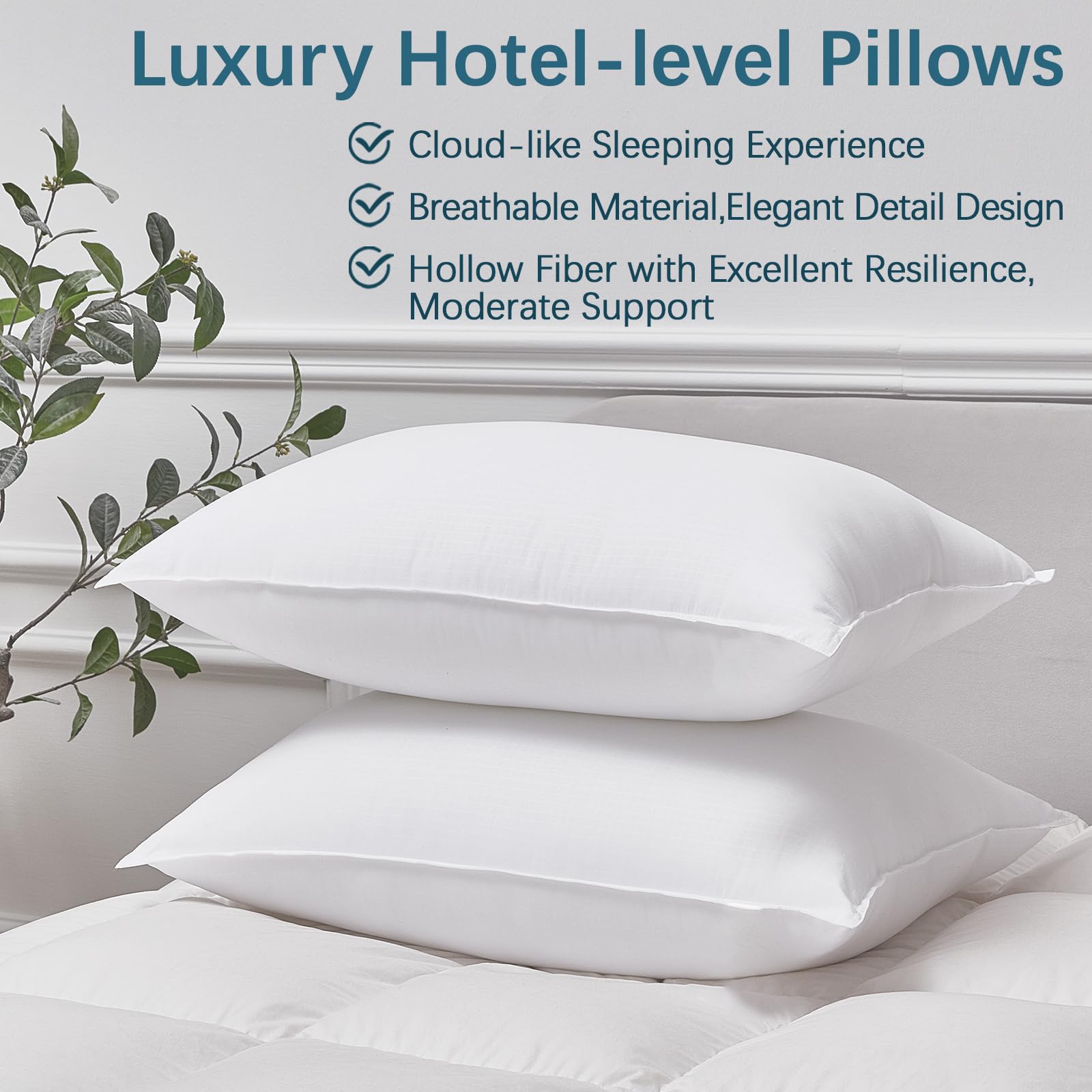 Pillows Standard Size Set of 4, Grid Hotel Bed Pillows for Sleeping