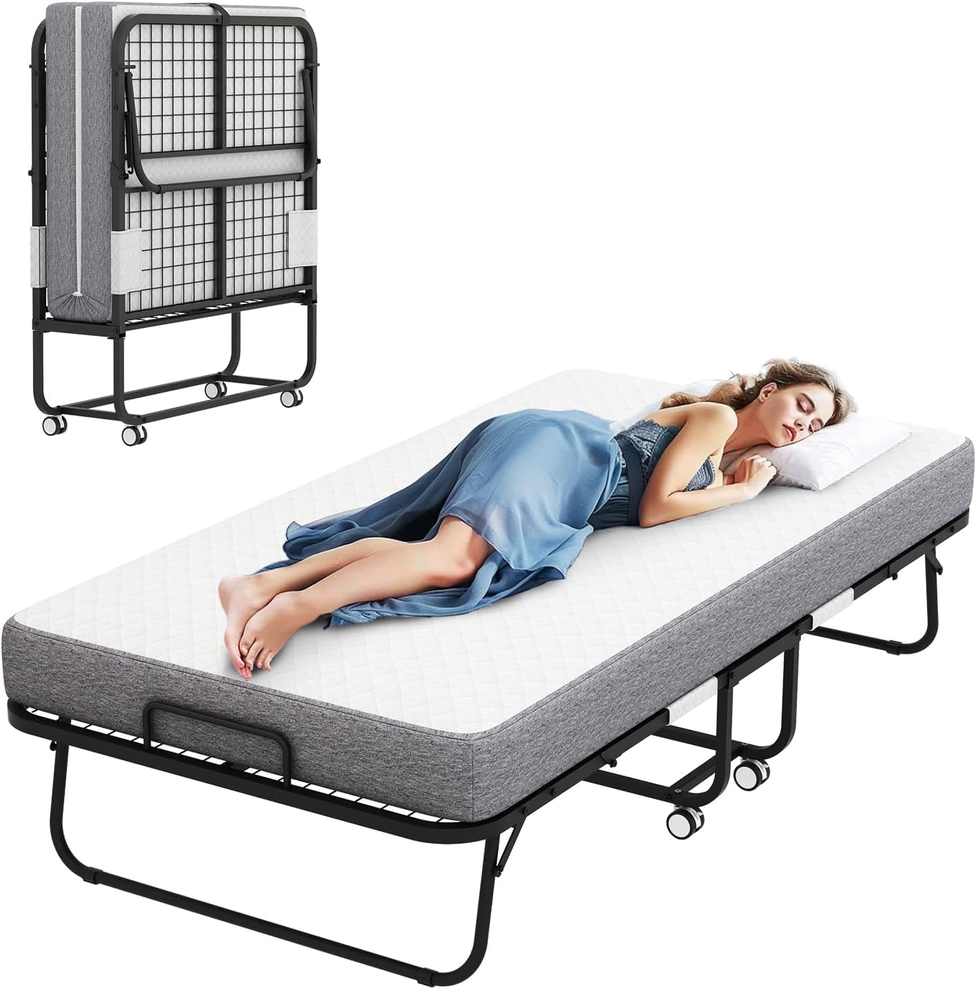 Folding Bed with Mattress, 75''x46'' upsize with Upgraded