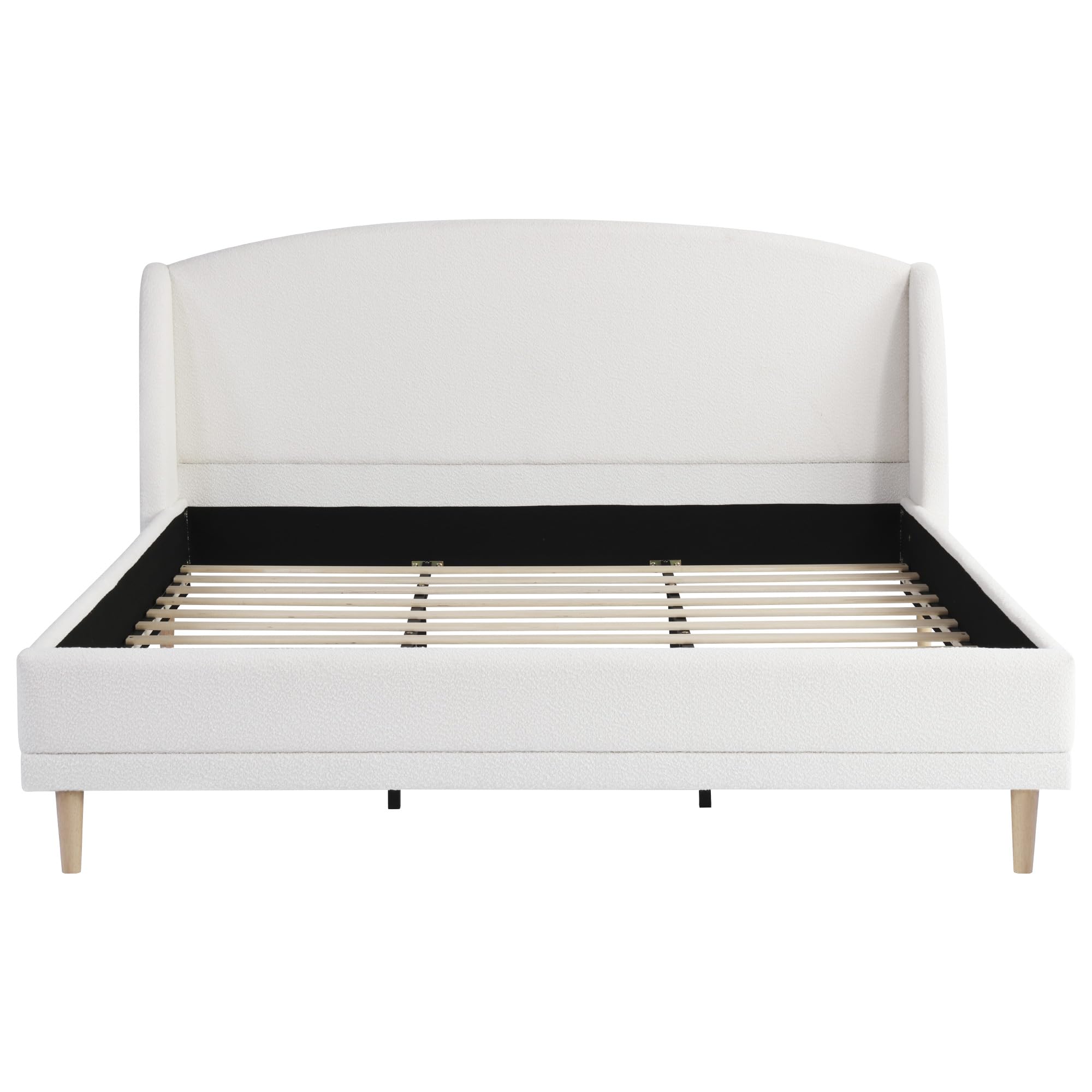 Hazel King Size Bed Frame, Upholstered Platform Bed, Soft Boucle Wingback Headboard