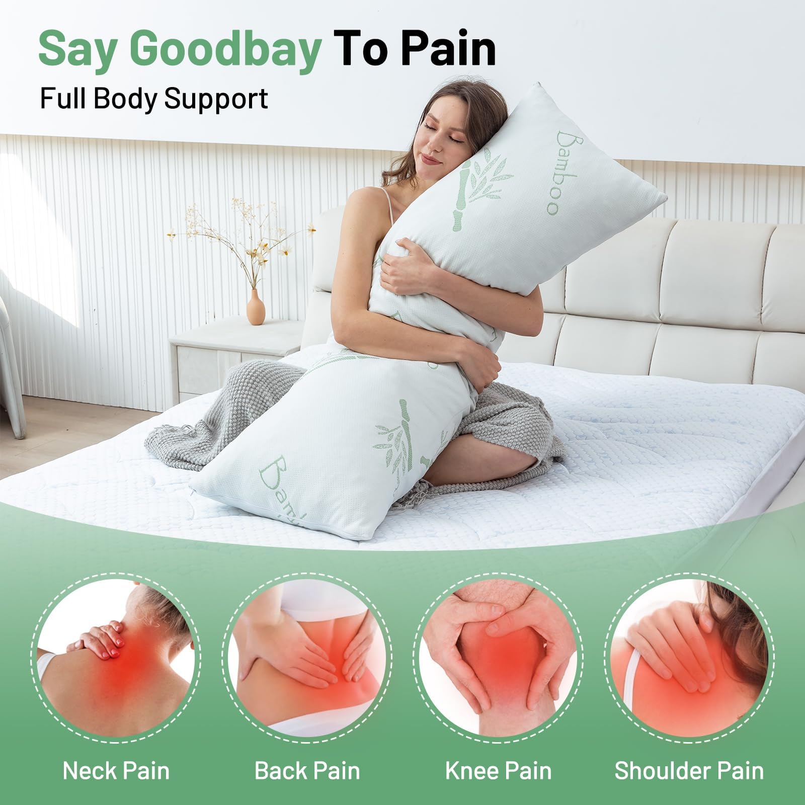 Primesoft Body Pillow for Adults, Memory Foam Long Pillow for Side Sleeper, Fluffy and Firm Full Body Pillow with Removable Pillowcase,Adjustable Filling,20×54 Inch