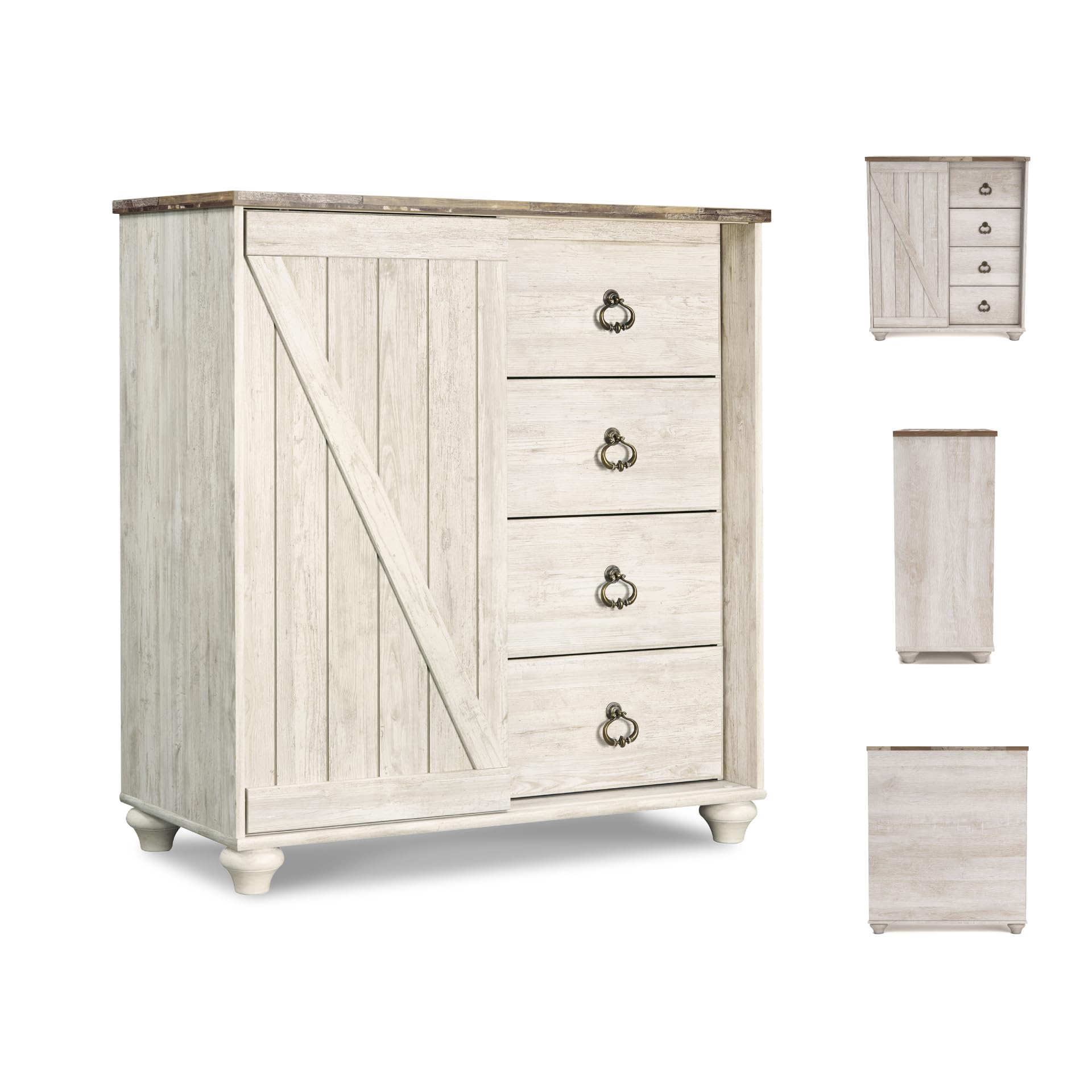 Willowton Shabby Chic Dressing Chest with Faux Plank Top, Whitewash