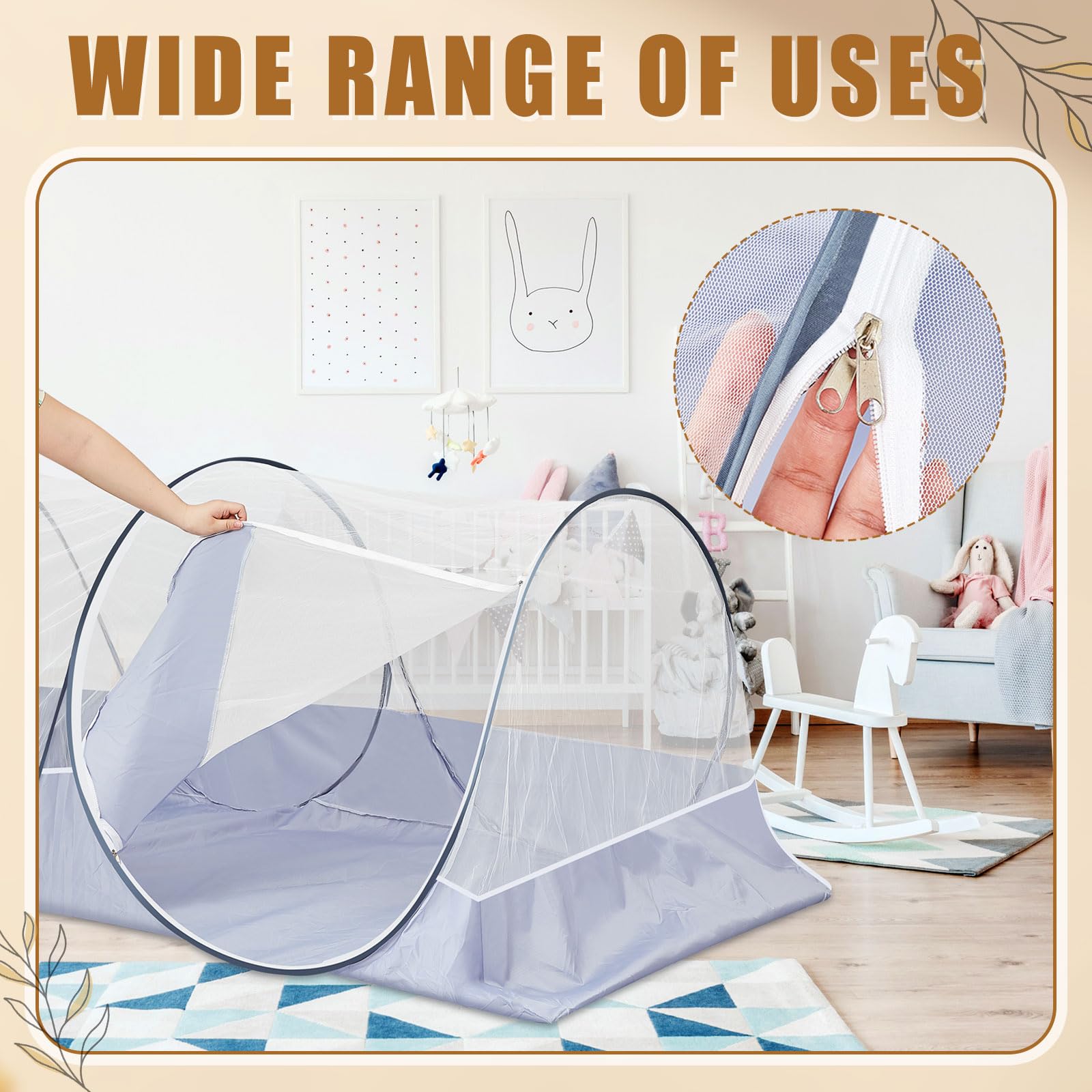 Vincreem 2 Pcs Large Pop up Mosquito Tent Nets Portable Foldable Mosquito Nets for Bed Camping Travel Patio Outdoor Crib Bug Netting Mesh Tent Canopy for Adults Baby Bedroom (78 * 39 * 28 Inch)