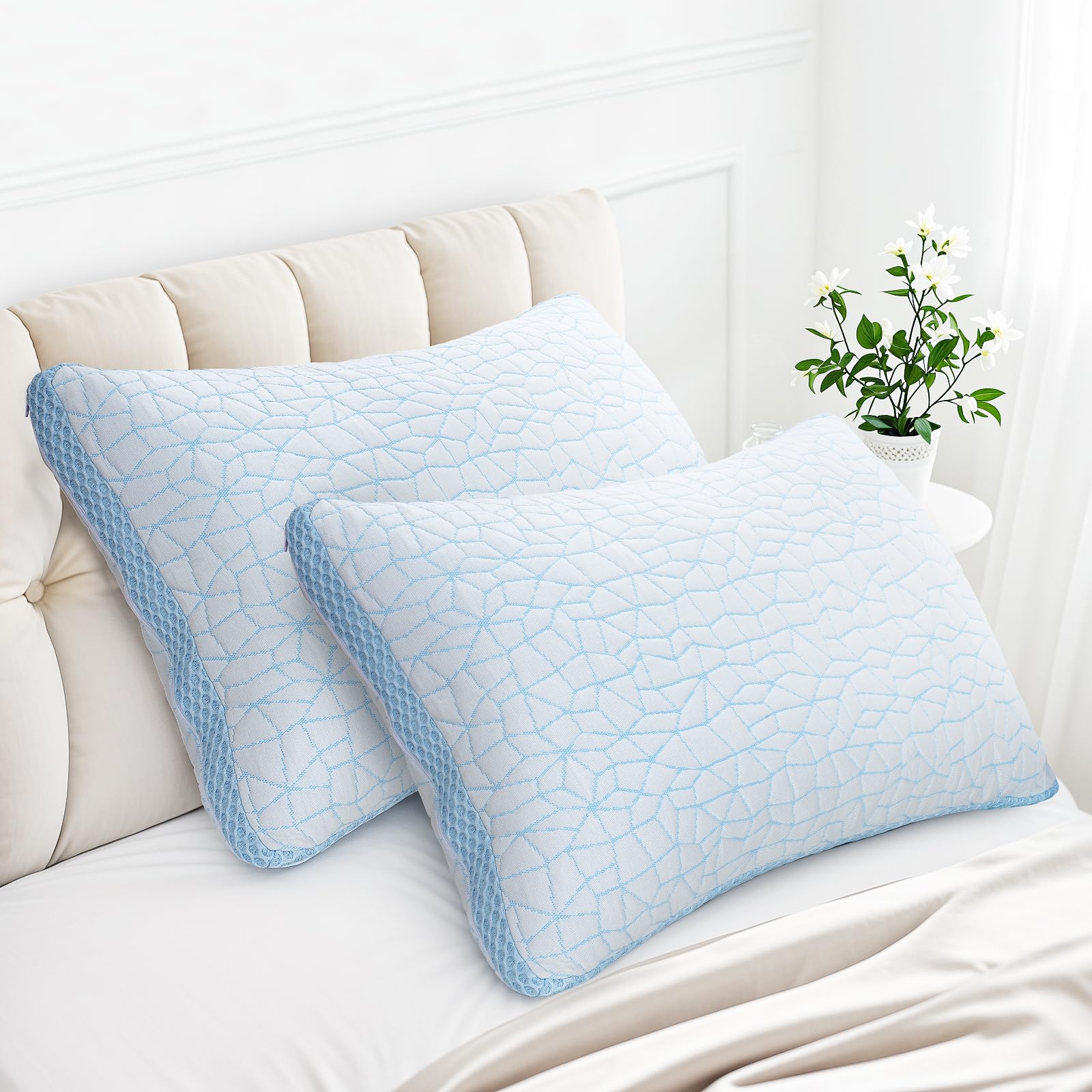 Shredded Memory Foam Pillow, Bed Pillows for Sleeping on Back