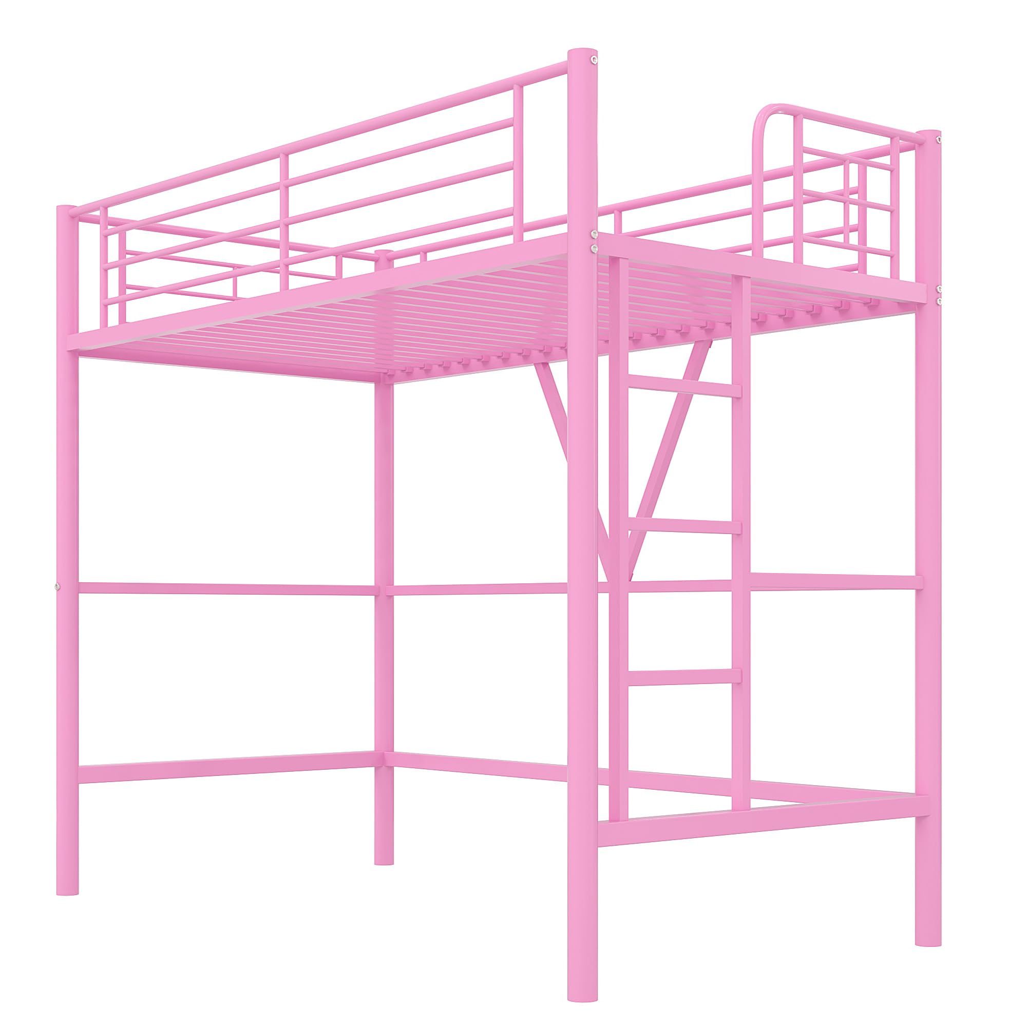 Twin Size Loft Bed with Stairs, Removable Ladder & High Guardrail