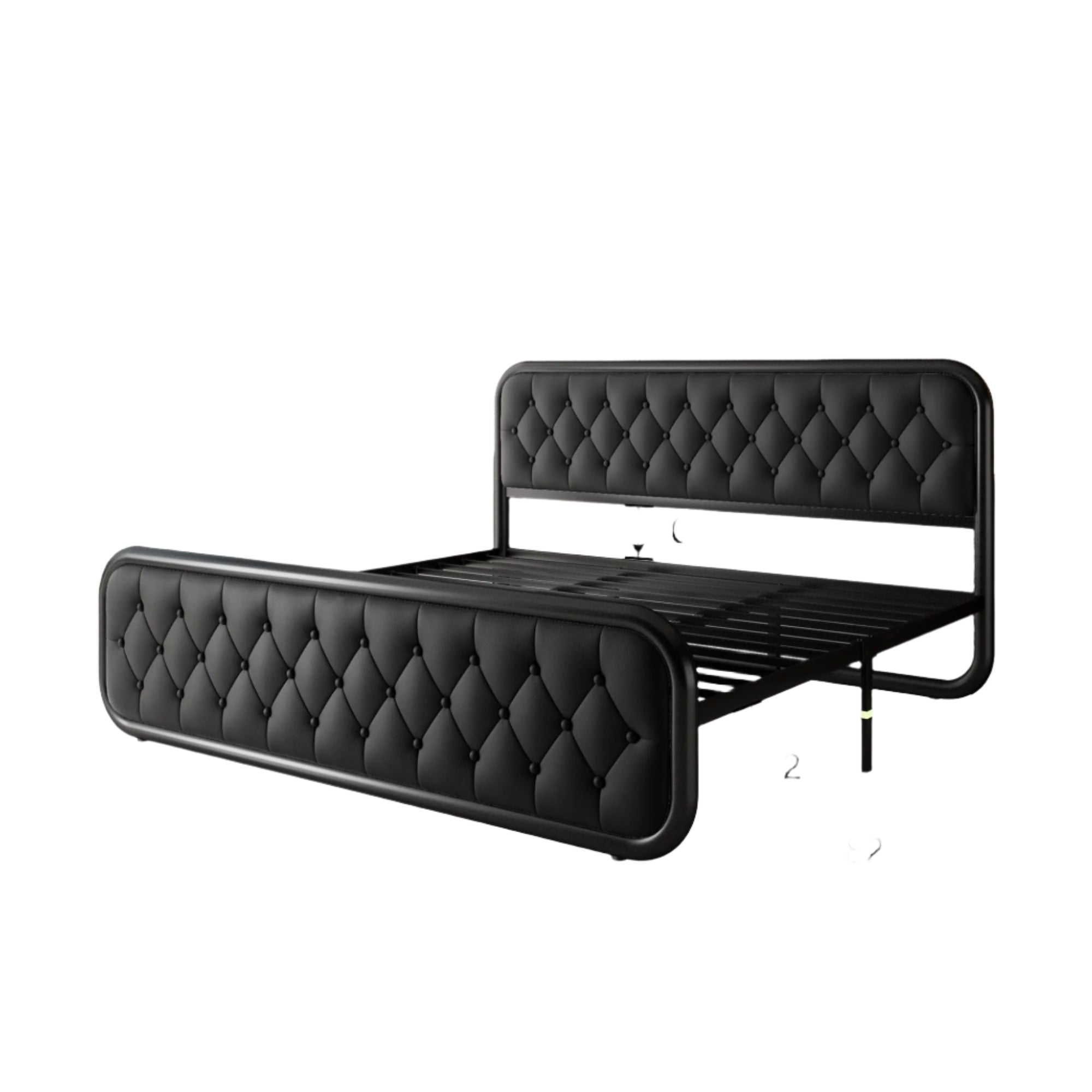 King Size Metal Bed Frame with Leather Headboard, Heavy-Duty Platform