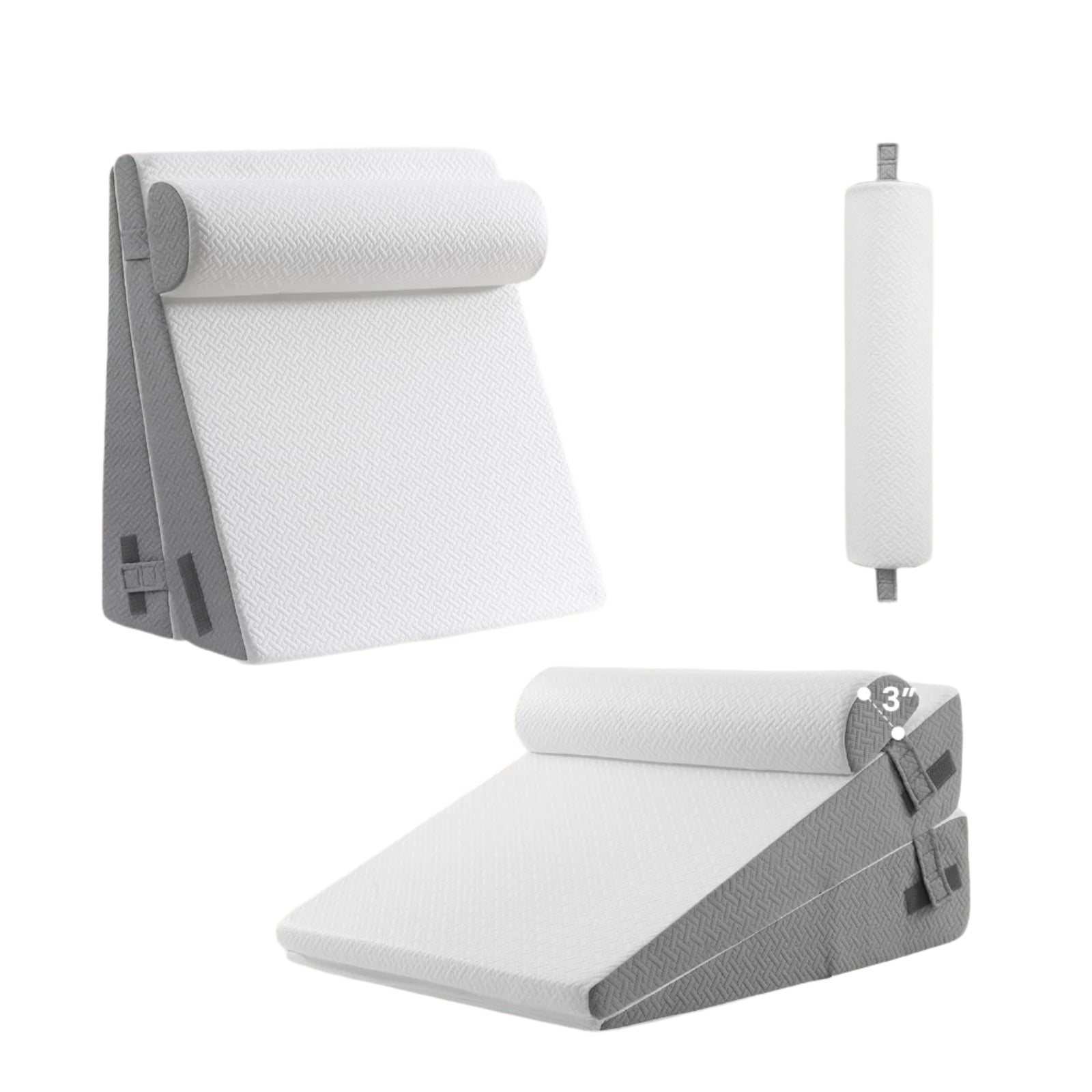 Sasttie Wedge Pillow, Bed Wedge Pillow Set for After Surgery, Acid Reflux and Sleeping, 3-Piece Detachable Design, Adjustable Height, White & Dark Grey