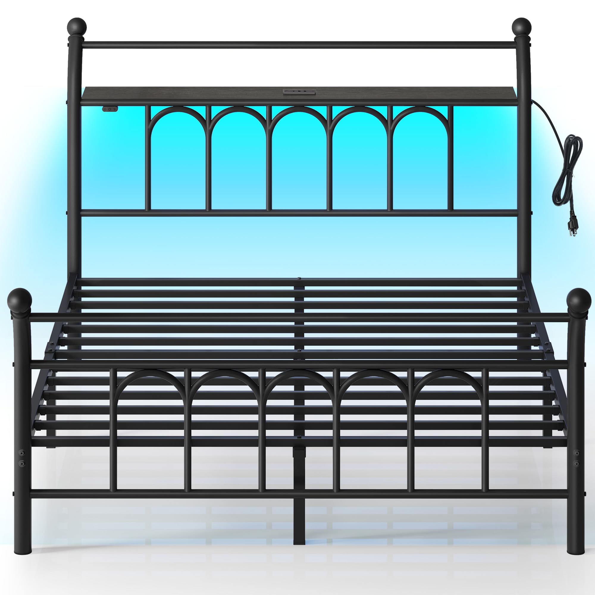 Full Size Bed Frame with 2 Storage Drawers, Upholstered Bed Frame