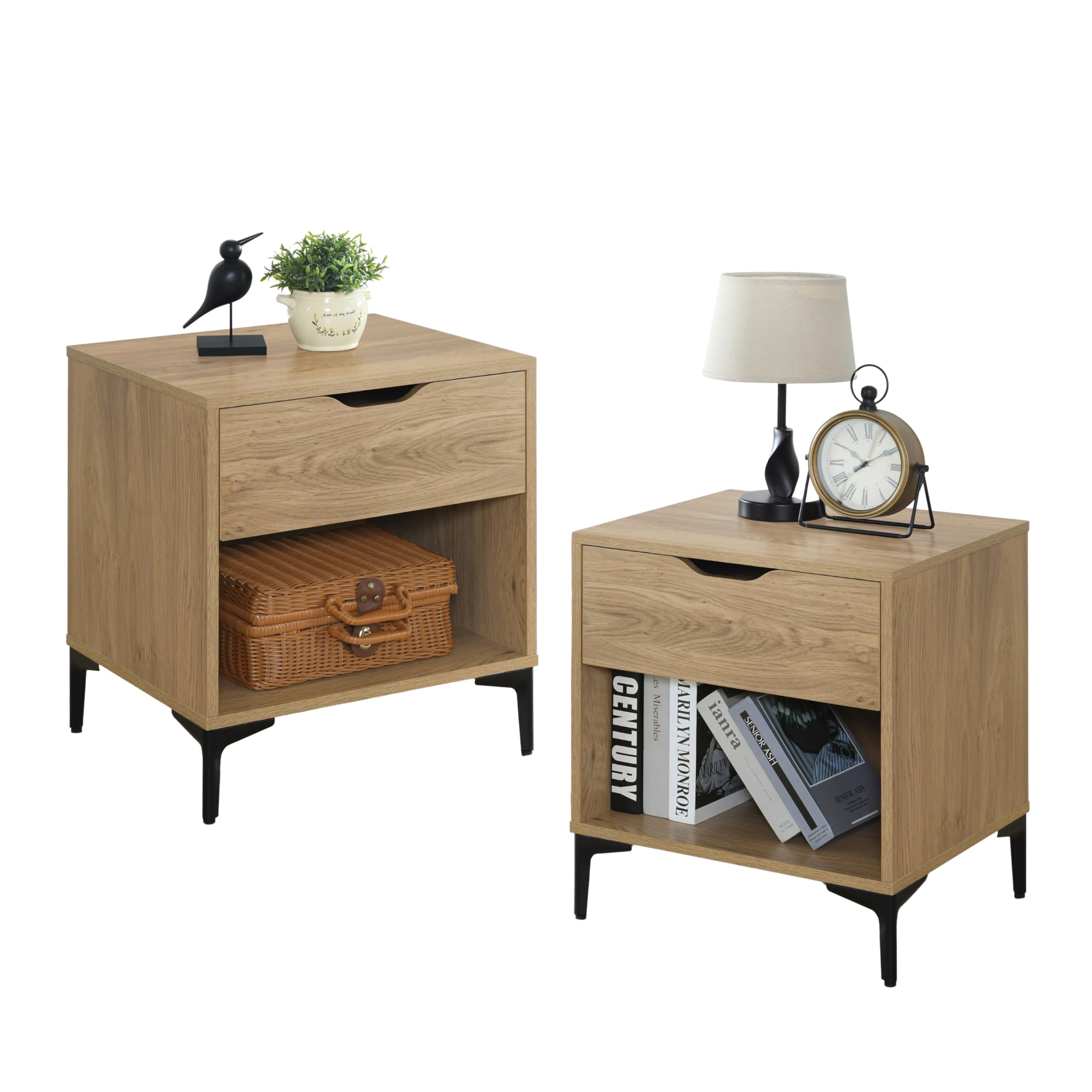 Nova 1 Drawer Nightstand Set of 2, Bedside Tables with Storage Drawers