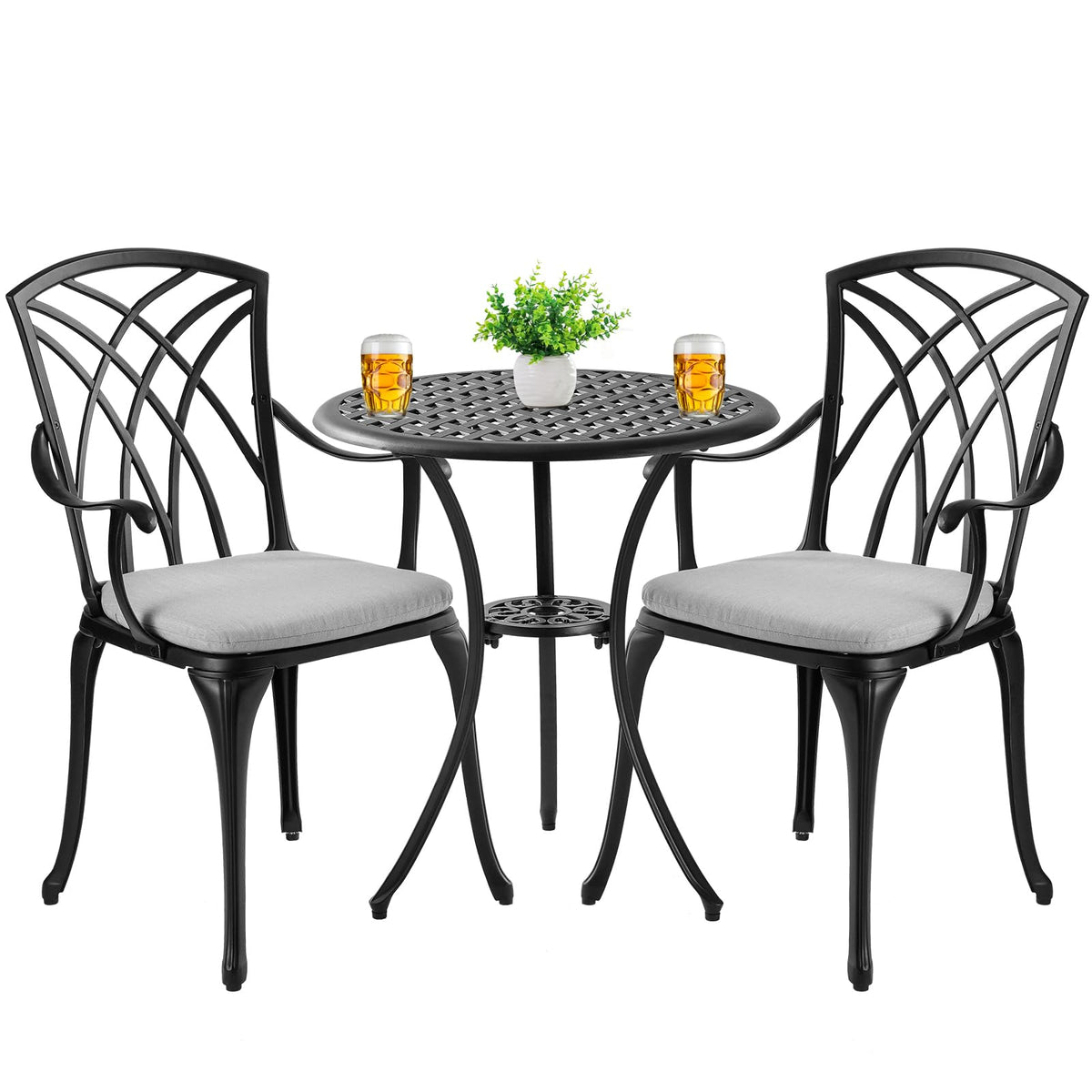 3-Piece Cast Aluminum Patio Bistro Set with Cushions
