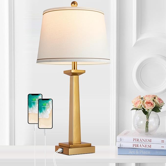 29" Gold Table Lamps for Living Room Set of 2, 3-Color Temperature Nightstand