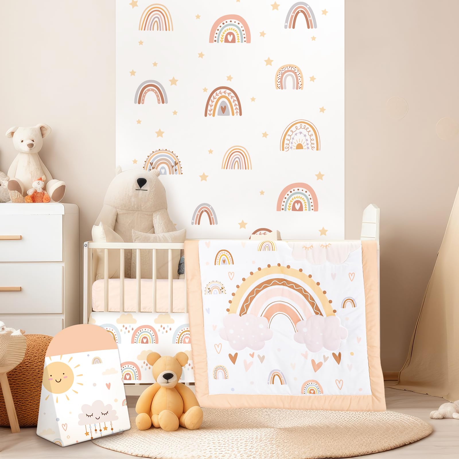 Crib Bedding Set for Girls and Boys, Bohemian Rainbow Soft Baby Bedding
