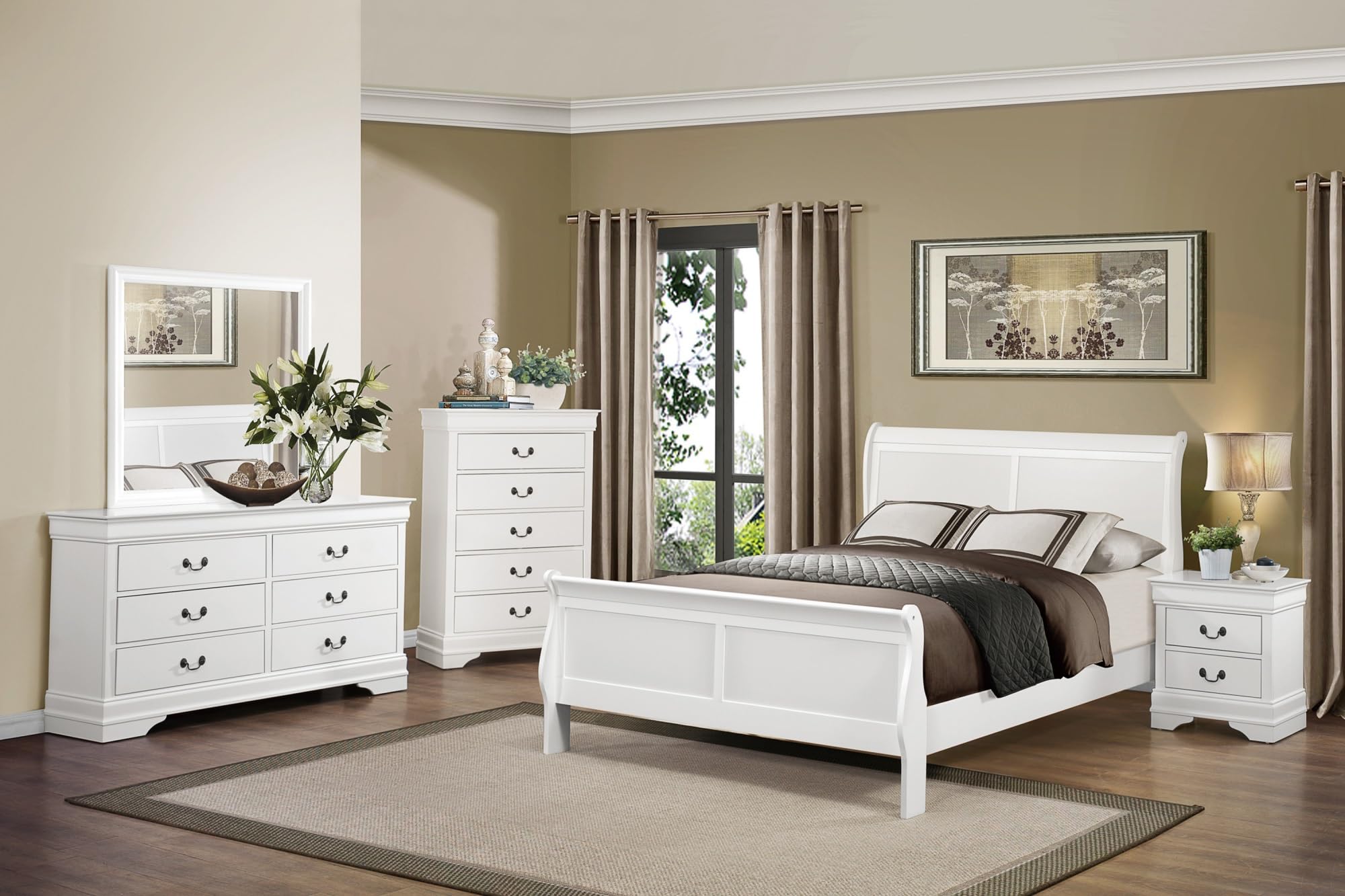 Style White Queen Size Bed Traditional Design Bedroom Furniture Sleigh Bed