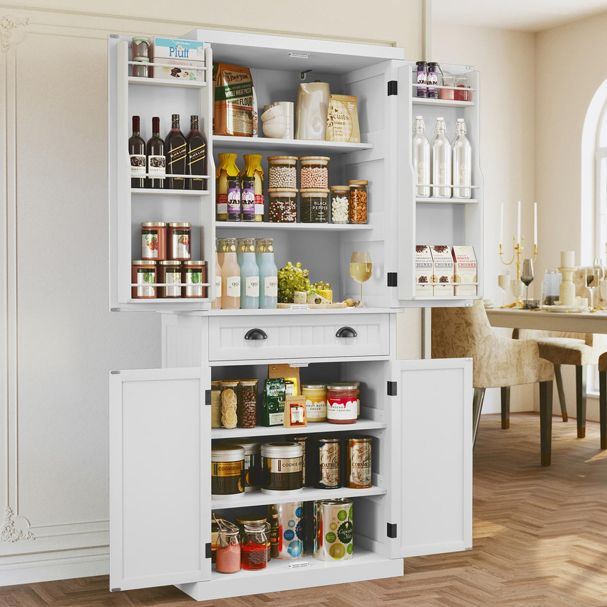 72" Tall Pantry Storage Cabinet with Door Shelves & Drawer