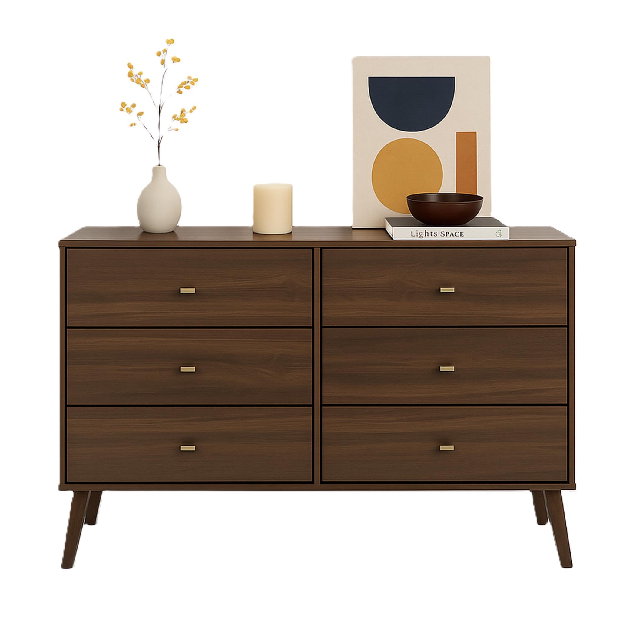 Milo Mid-Century Modern 6 Drawer Double Dresser for Bedroom, Wide Chest of Drawers