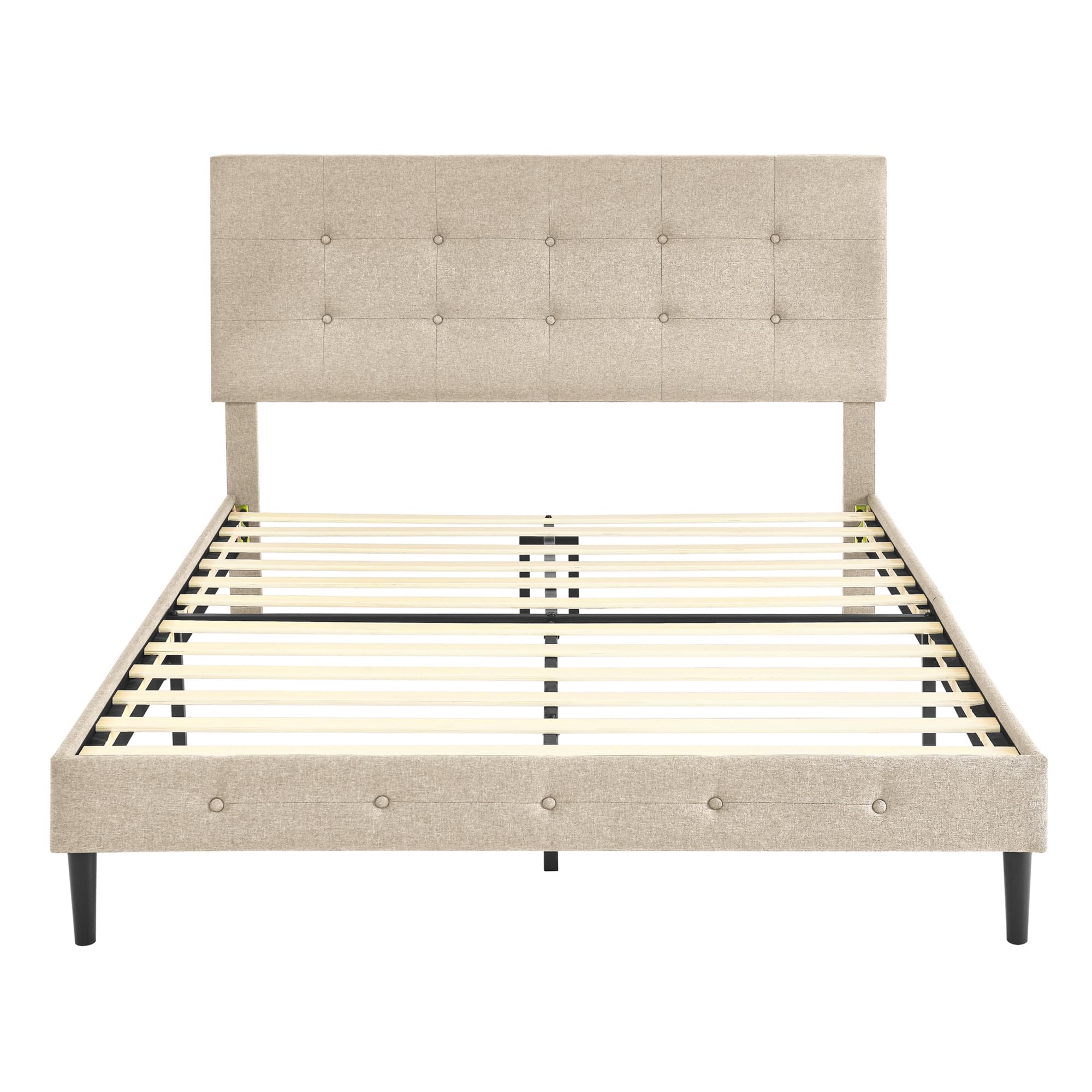 Cambridge Upholstered Wooden Platform Bed Frame with Headboard, King, Linen