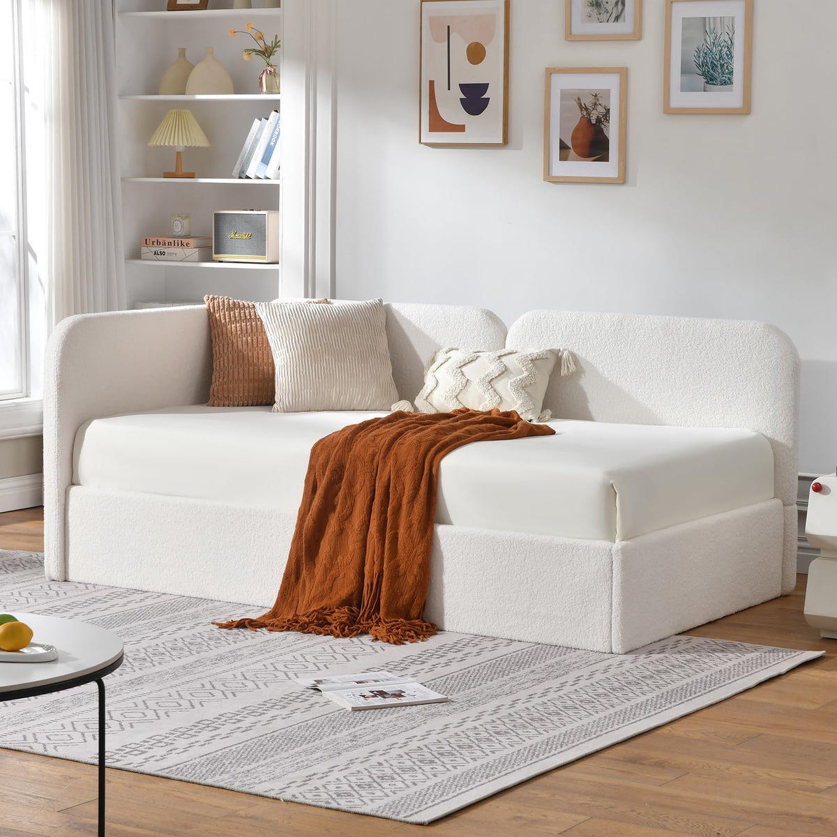 Twin Upholstered Corner Daybed with Lift Storage