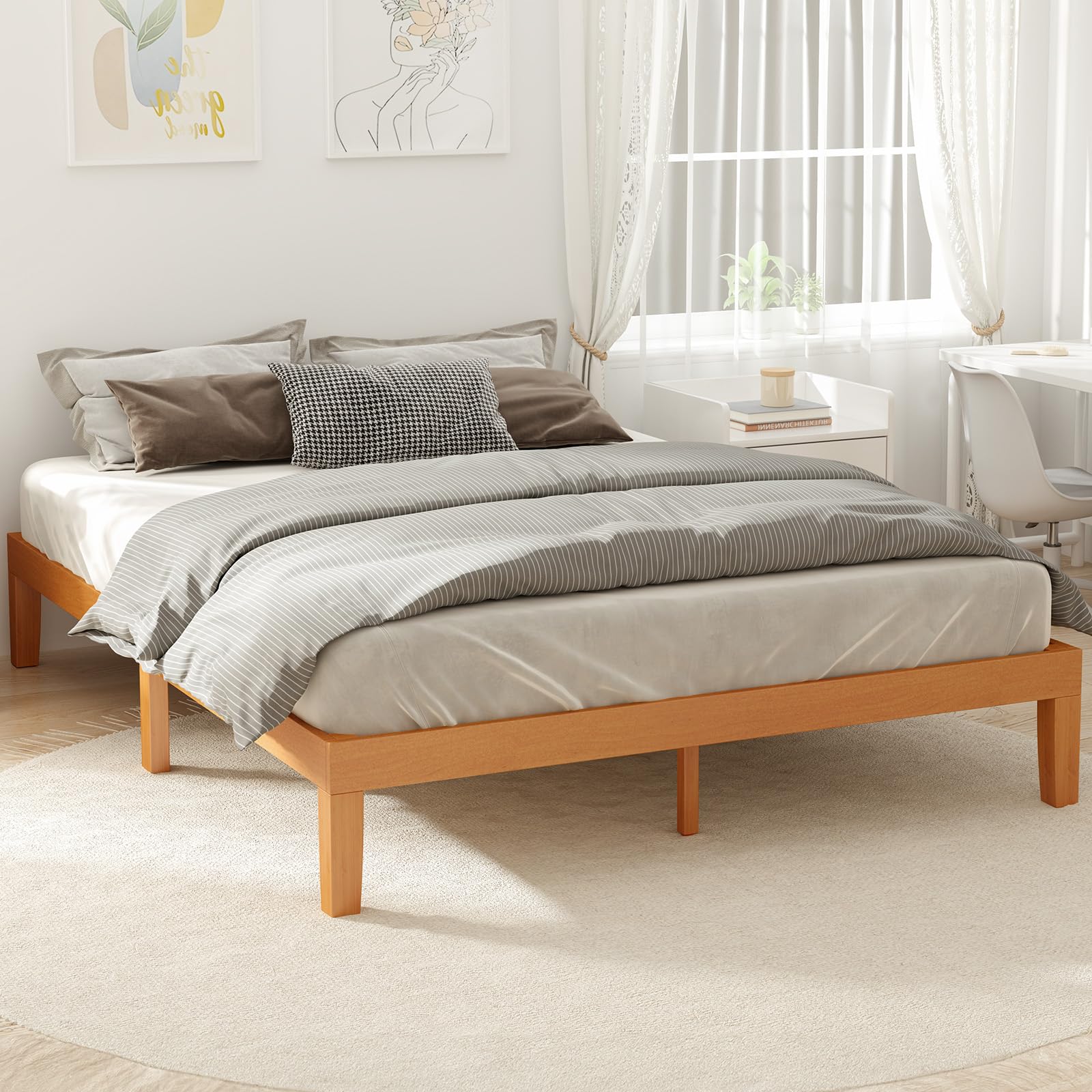 12 Inch Solid Wood Platform Bed, Full Size Bed Frame with Wood Slat Support