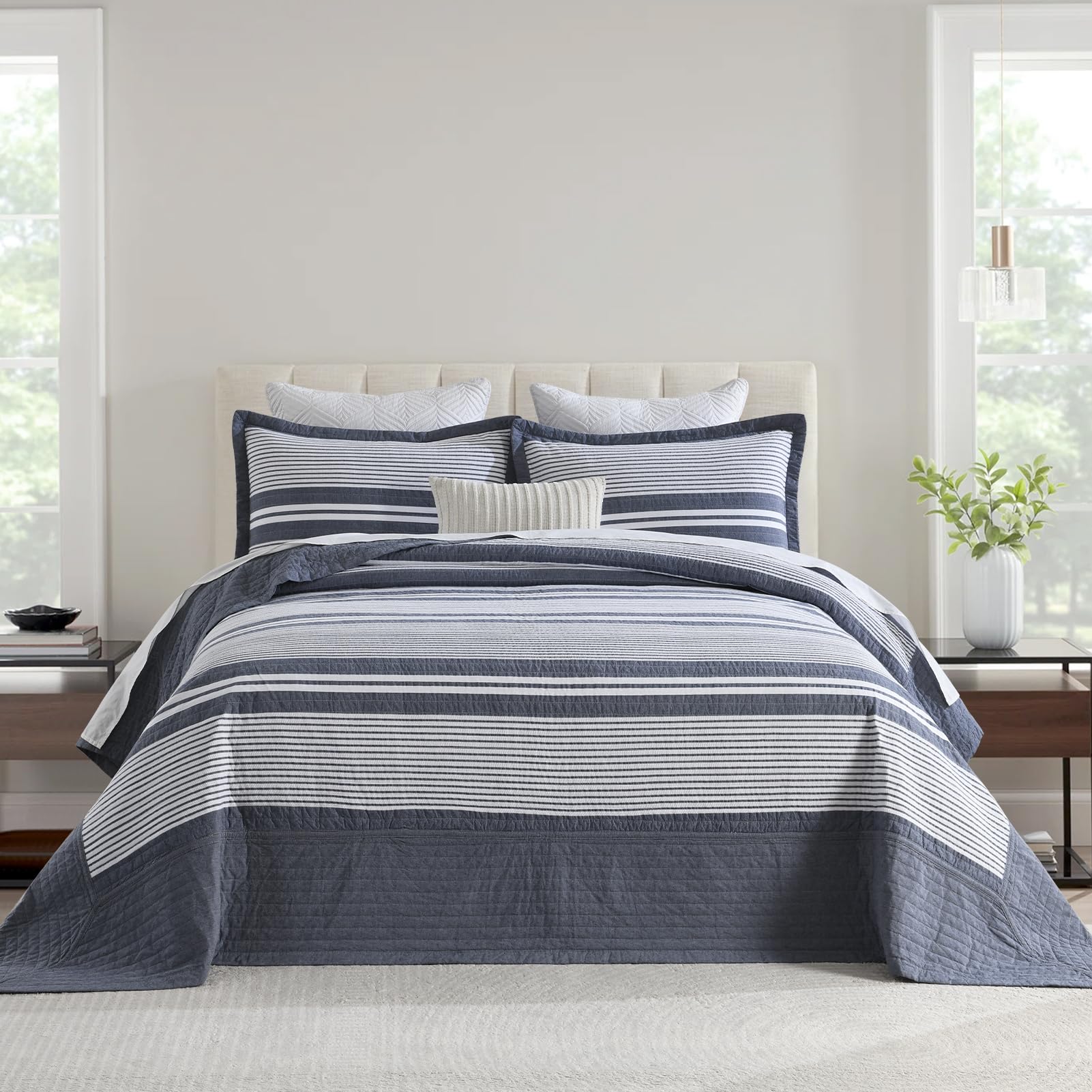 Modern King Bedspread 120" W x120 L - 100% Cotton Waffle Texture Oversized Quilt