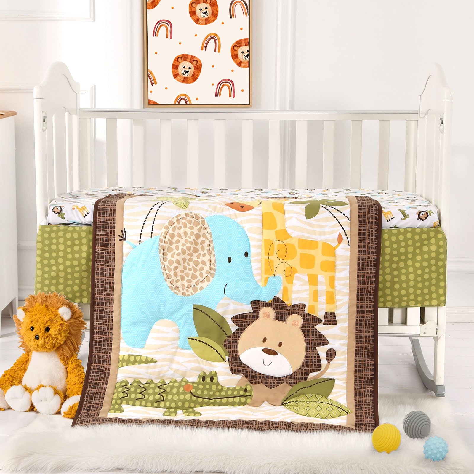 Safari Crib Bedding Set, Mini Crib Bedding Set Boy. 3-Piece Mini Crib Comforter