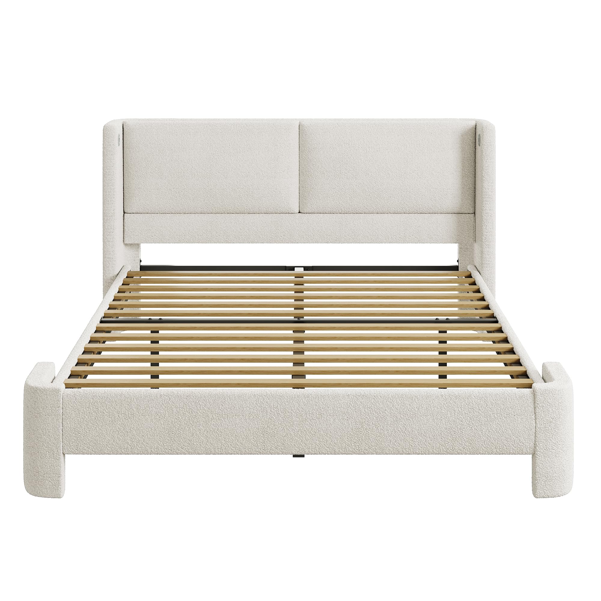Queen Bed Frame with Headboard, Upholstered Bed Frames with USB Ports