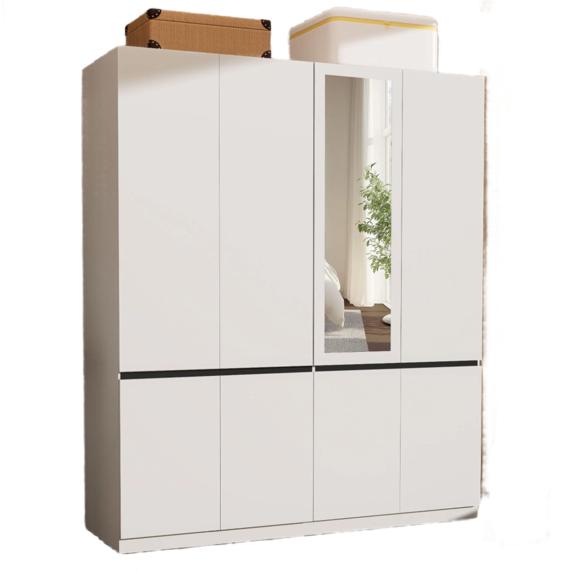 Doors Armoire Wardrobe Closet with Mirror, Wooden Bedroom Armoires