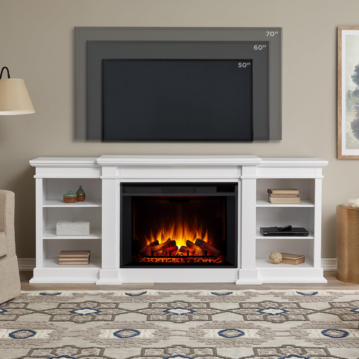 81" Electric Fireplace TV Stand with Adjustable Shelves