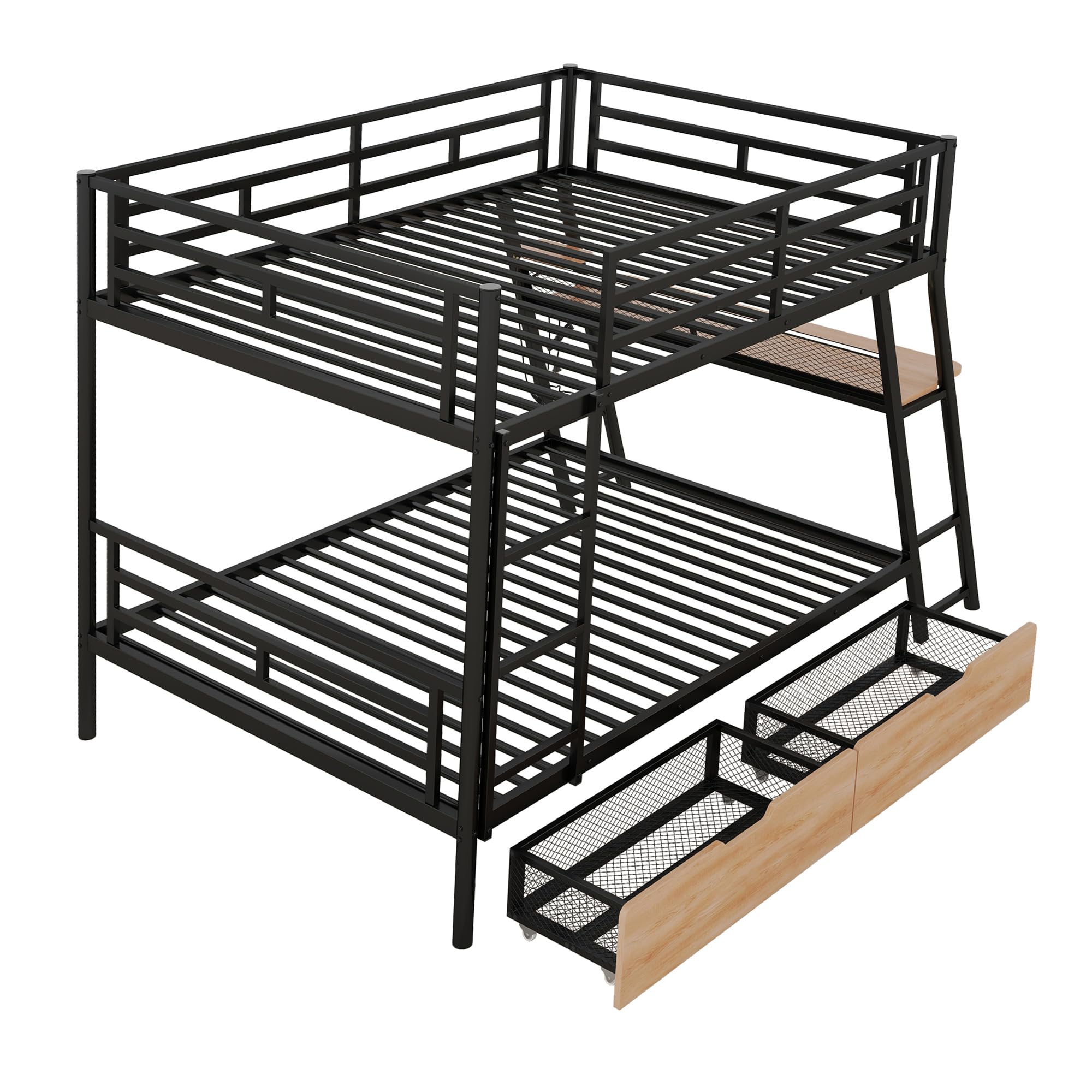 Bright Designs Metal Full Over Full Bunk Bed with Built-in Desk