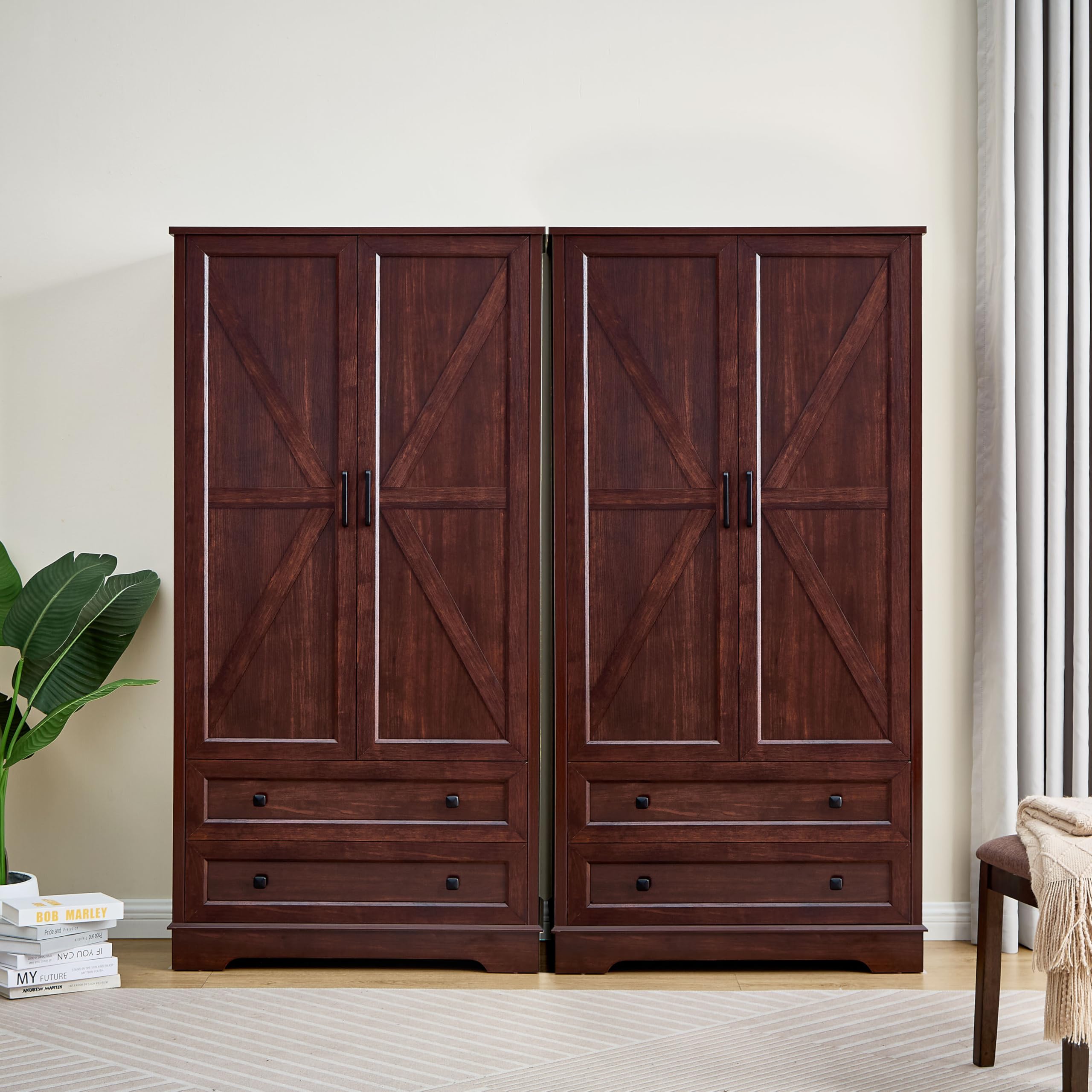 Cherry Wood Dresser for Bedroom, 2 Drawers Farmhouse Wood Wardrobe