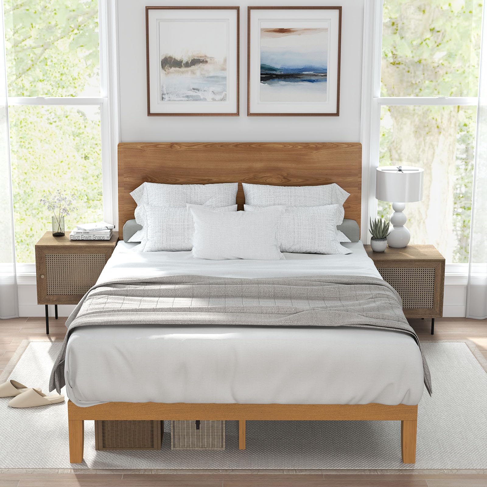 Solid Wood Bed Frame, Full Size Bed Base with Wood Slat Support, Sturdy