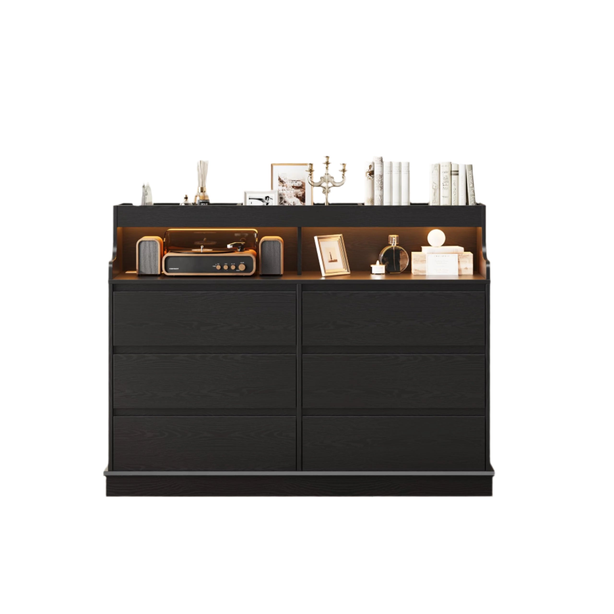 Dresser for Bedroom, 6 Drawer Dresser with LED Lights and Charging Station