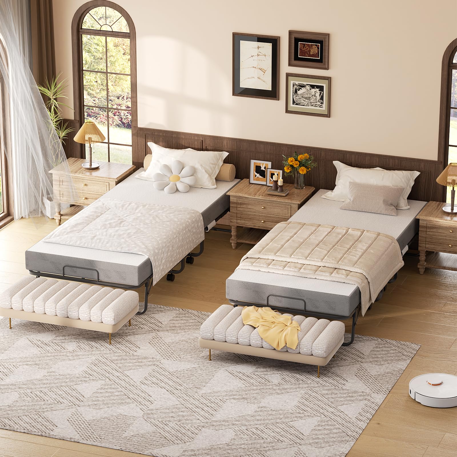 Folding Bed with Mattress, 75" x 31" Cot Size Frame, Portable Rollaway