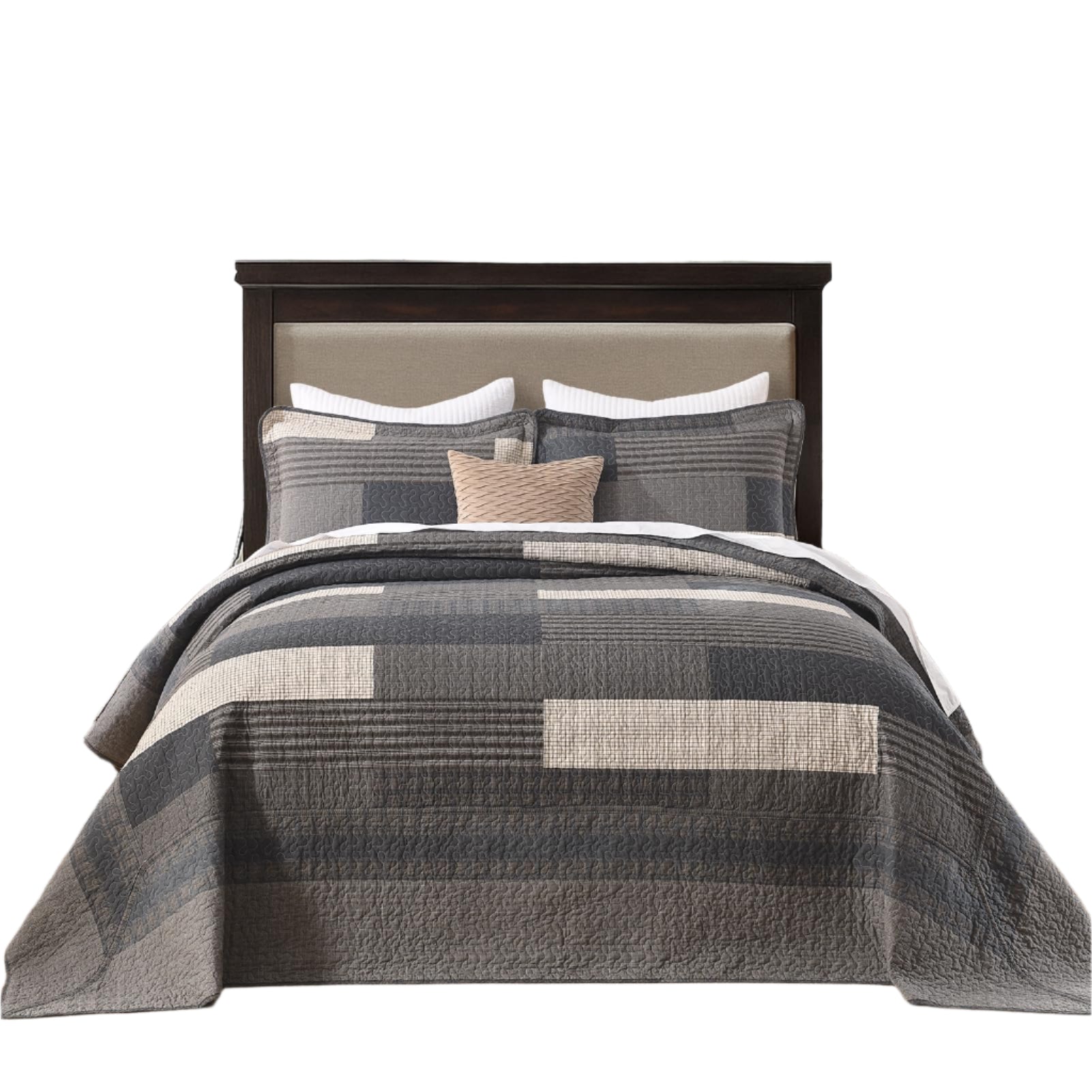 100% Cotton 128"x120" Oversized Quilt Bedspread, Plaid Pattern California King Extra