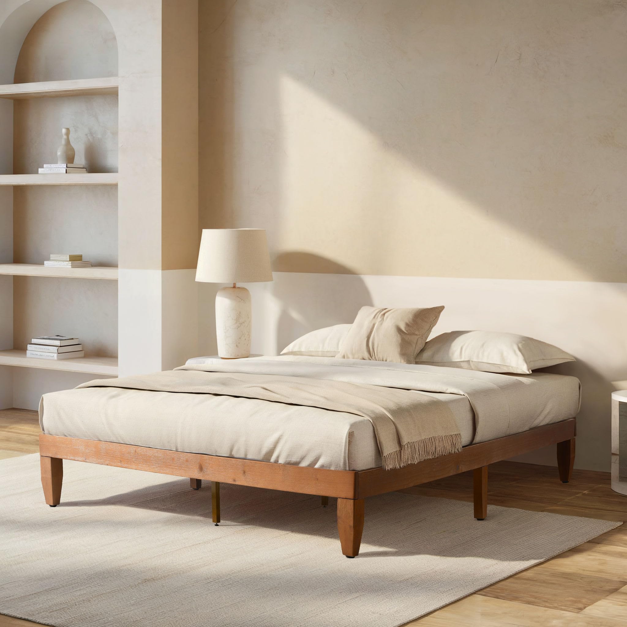 Wood Platform Bed Frame Queen Size - 12 Inch Solid Wood Queen