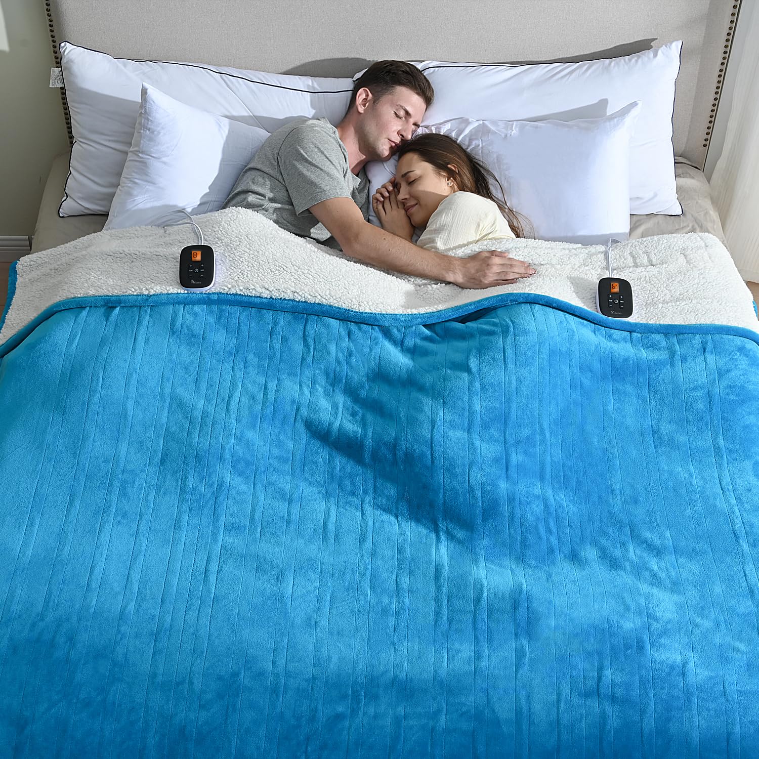 Blanket King Size, Dual Control Heated Blankets with 0.5-12H Auto-Off and 10