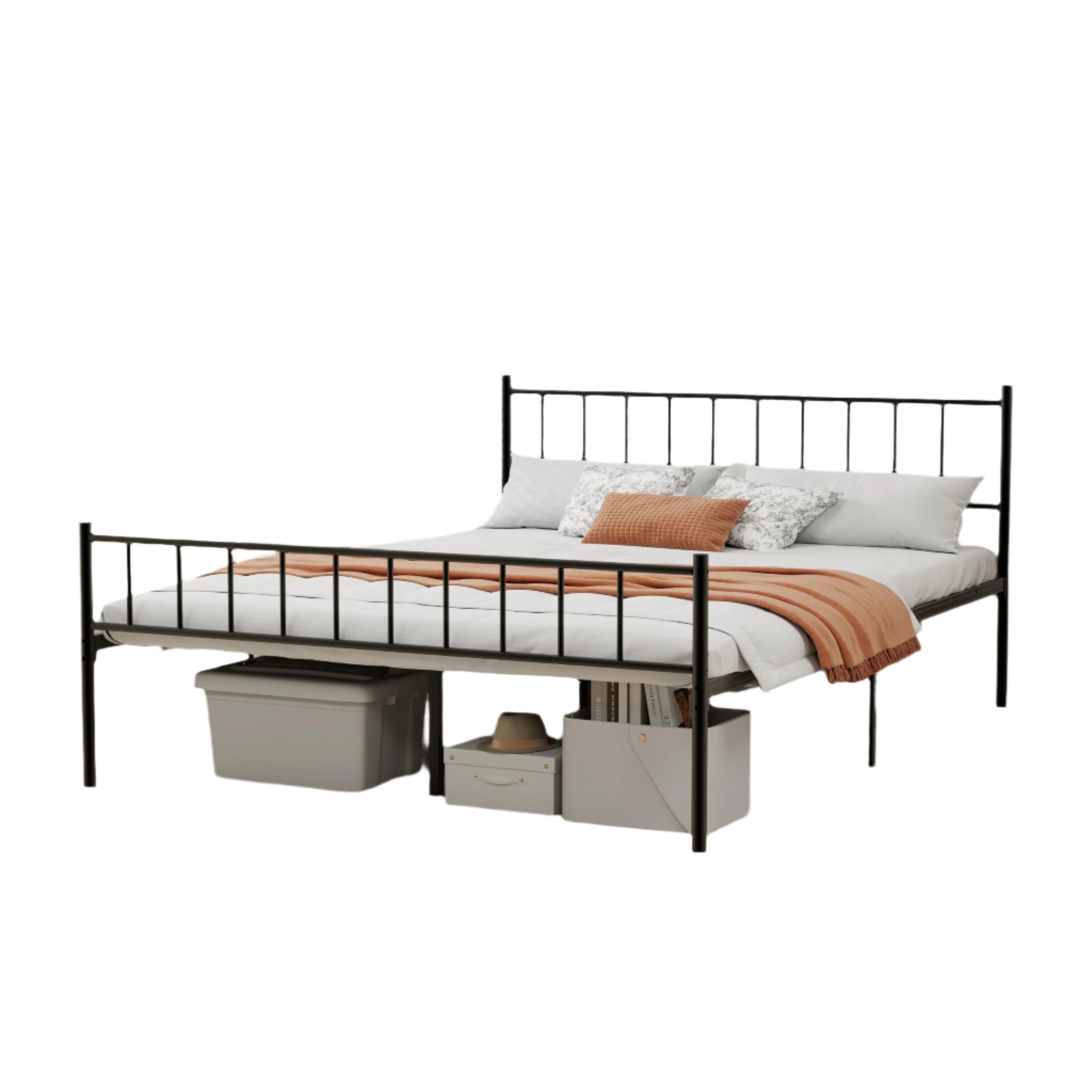 Metal Platform Full Bed Frame with Headboard Sturdy Steel Slats Support No Box Spring