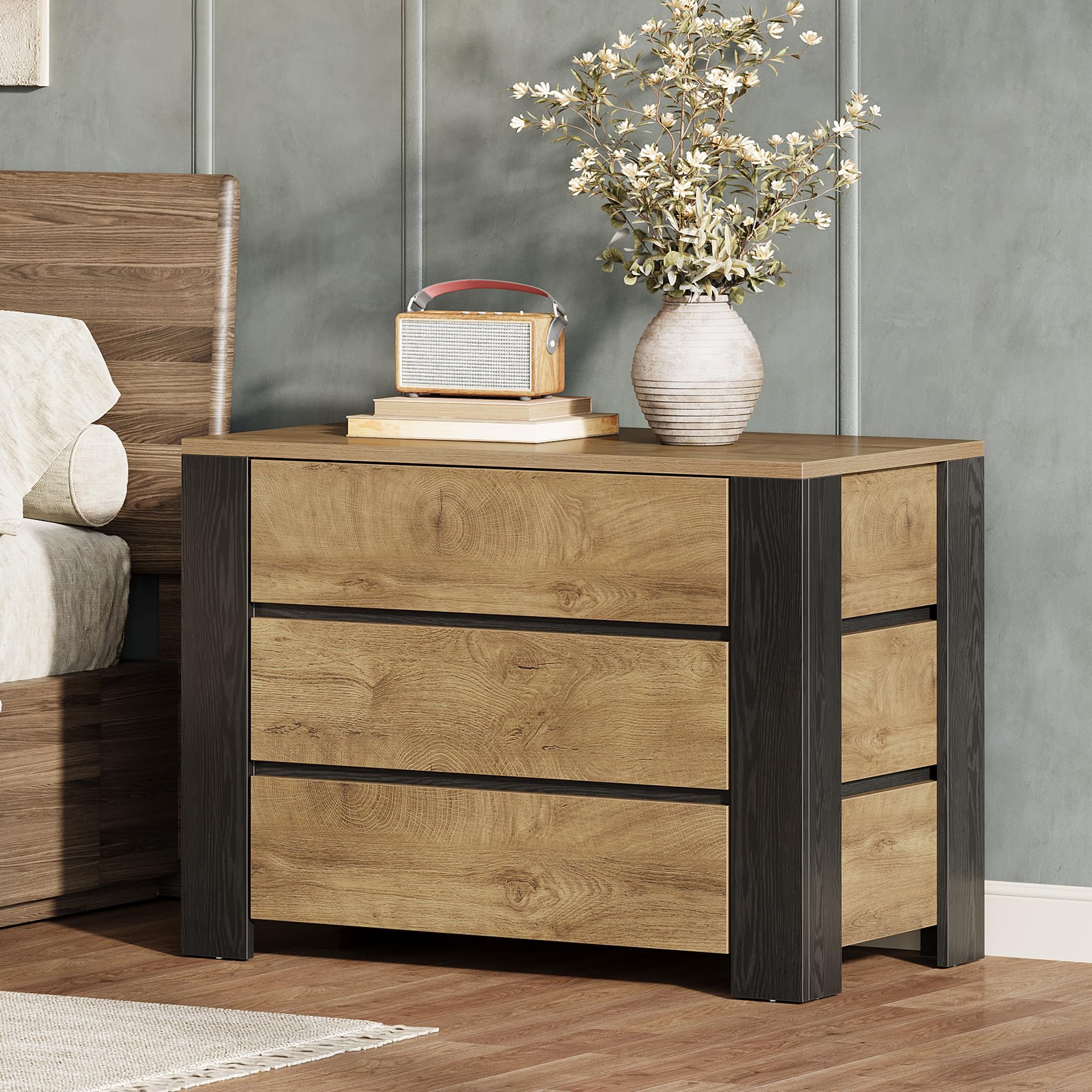 Extra Large Nightstand Set of 2, Oversized Night Stand with 3 Drawers