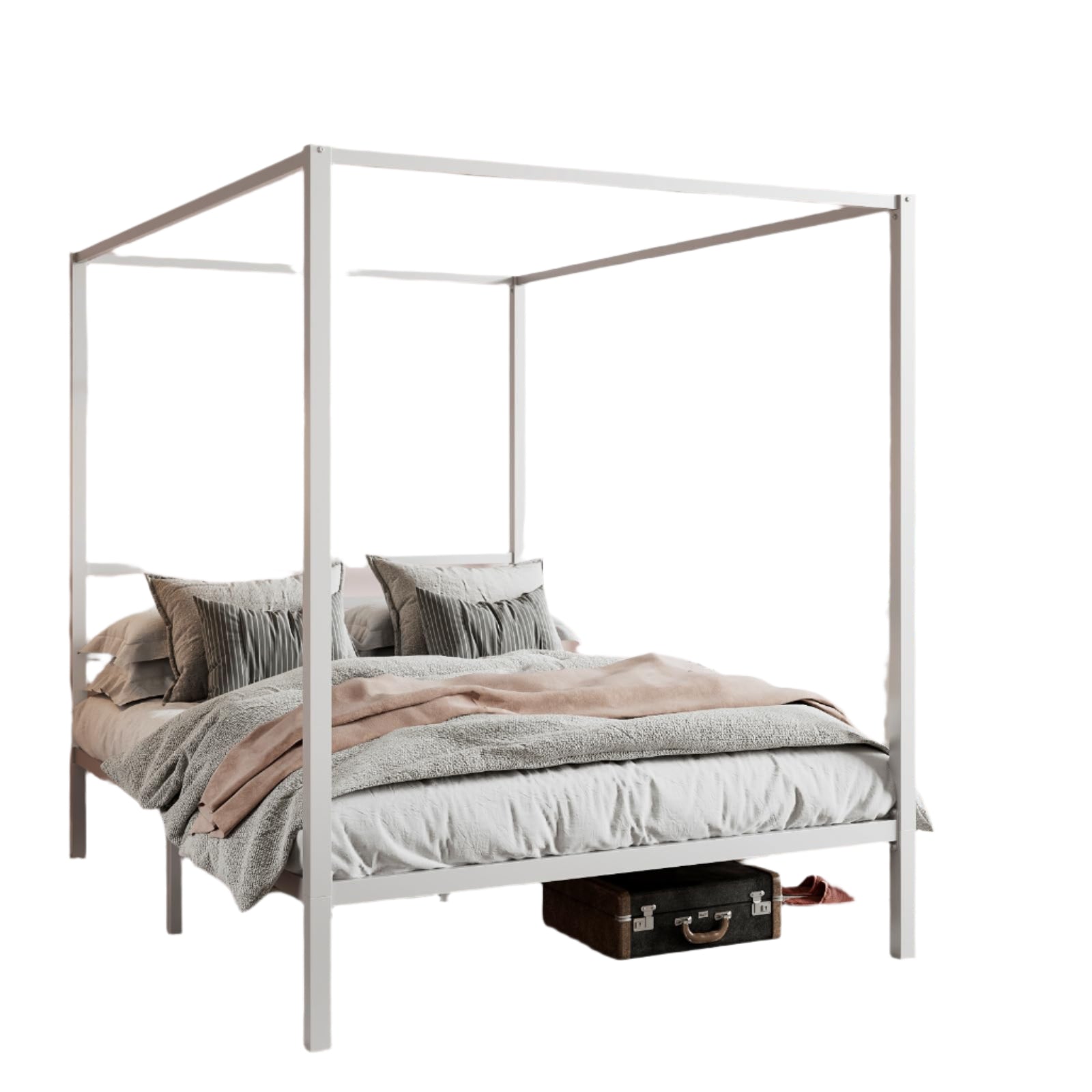 Canopy Bed Frame Full Size/Mattress Foundation with Metal Slats Support/No Box Spring
