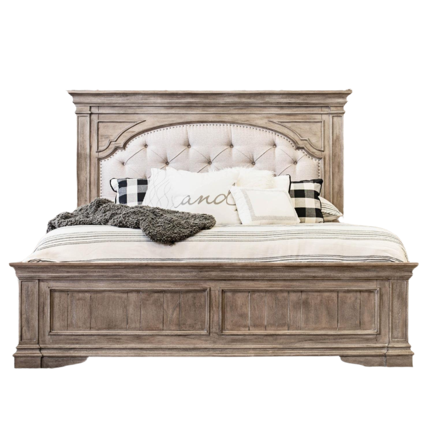 Company Highland Park 83.5" x 90" Farmhouse Wood & Fabric Upholstered Panel King Bed