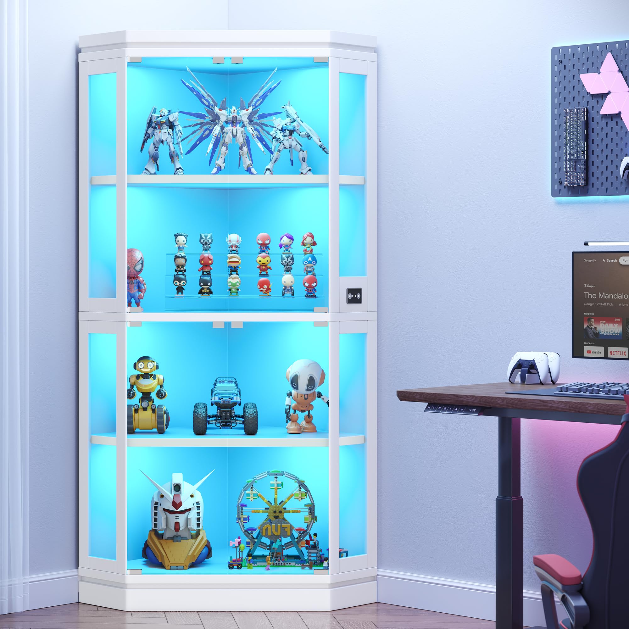 Corner Glass Display Cabinet with RGB Lights