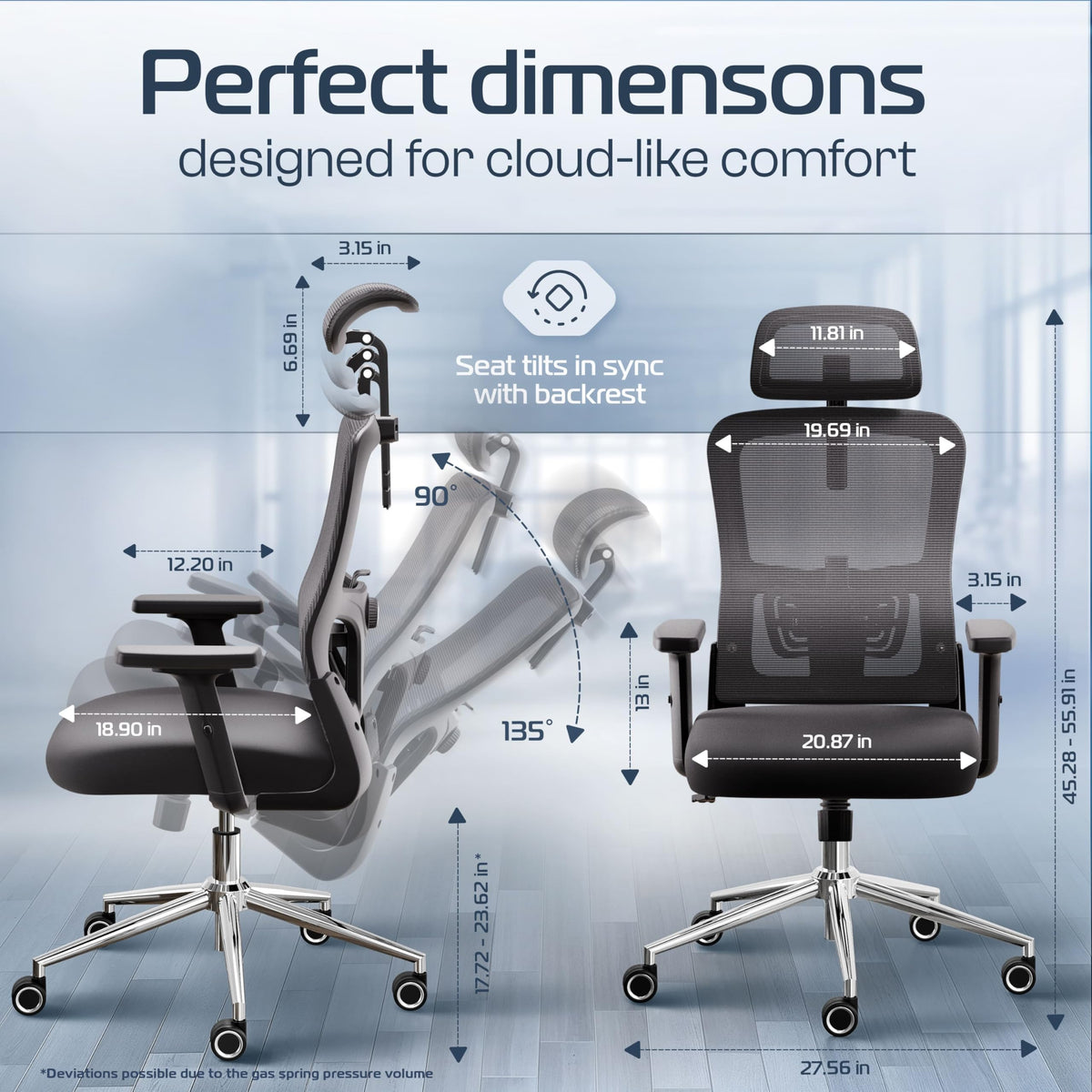 Oversized Ergonomic Office Chair – Mesh, 135° Recline, Lumbar & Headrest Support