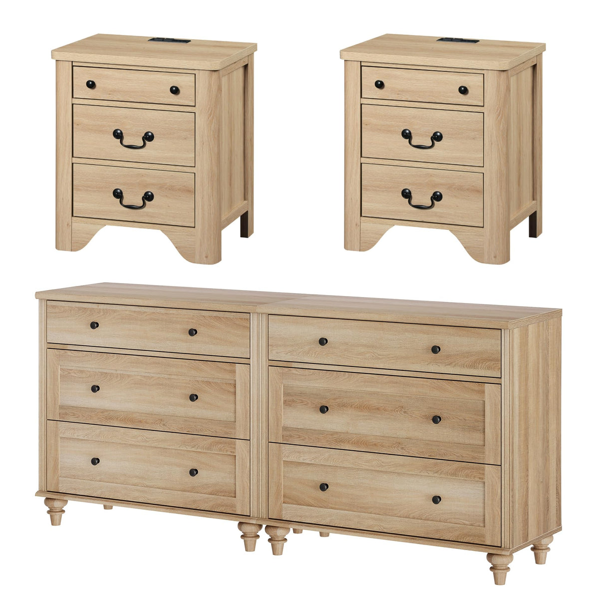 4-Piece Bedroom Dresser & Nightstand Set with Charging Station