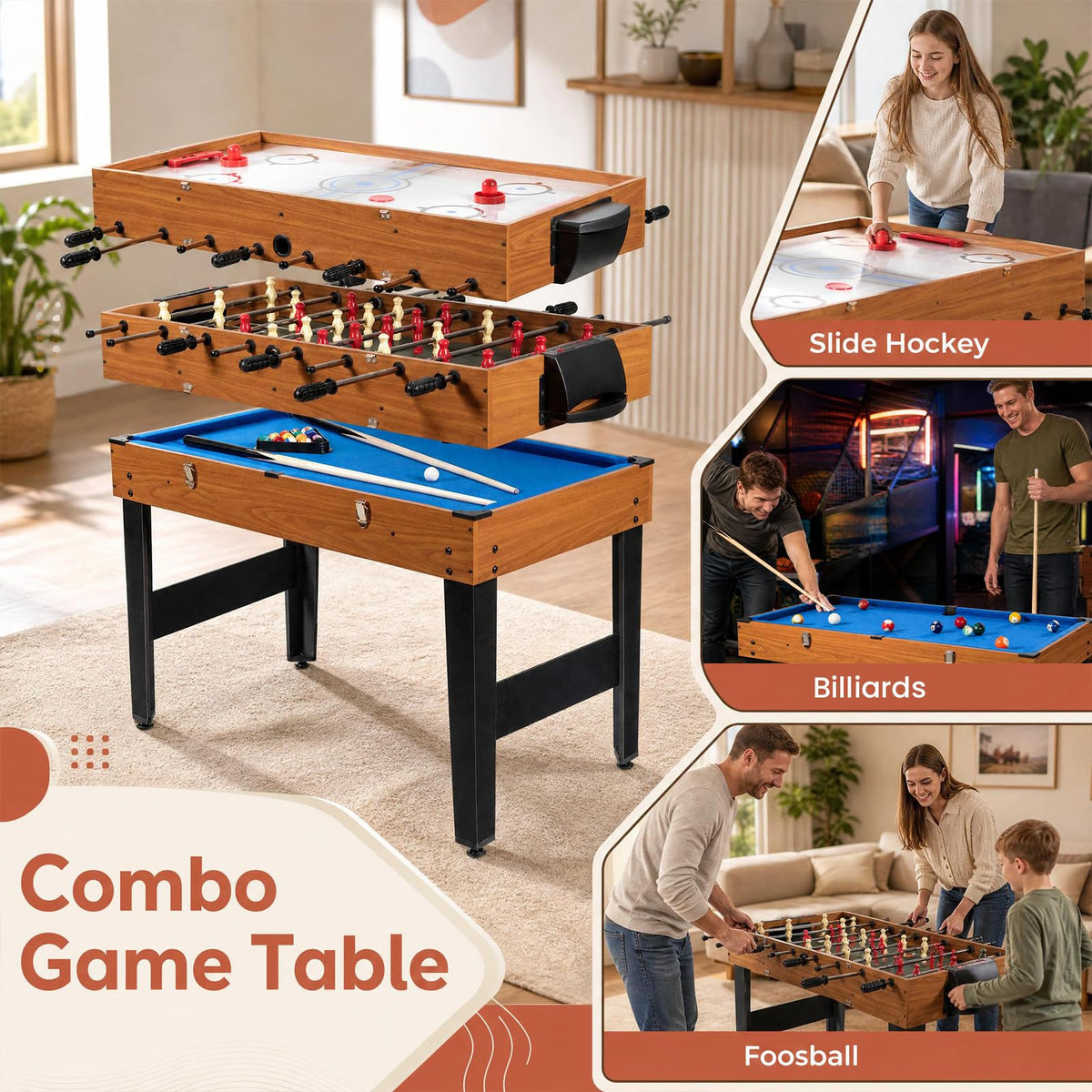3-in-1 Multi Game Table – Foosball, Hockey & Billiards, 49"